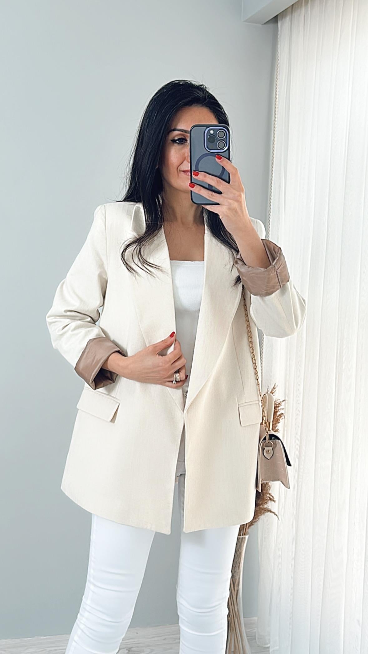 Taş Keten Astarlı Blazer Ceket