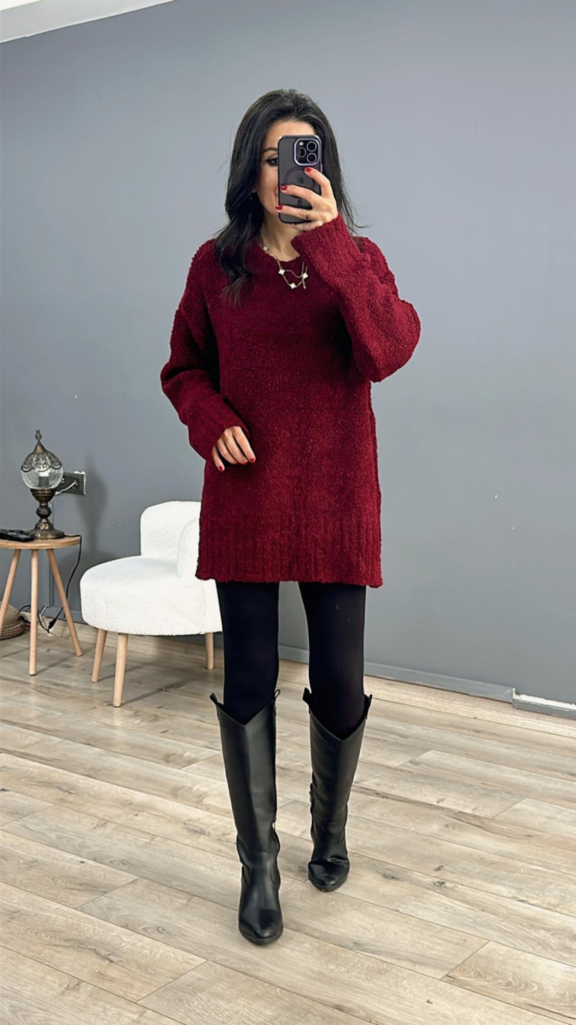 Bordo Bisiklet Yaka Buklet Kazak