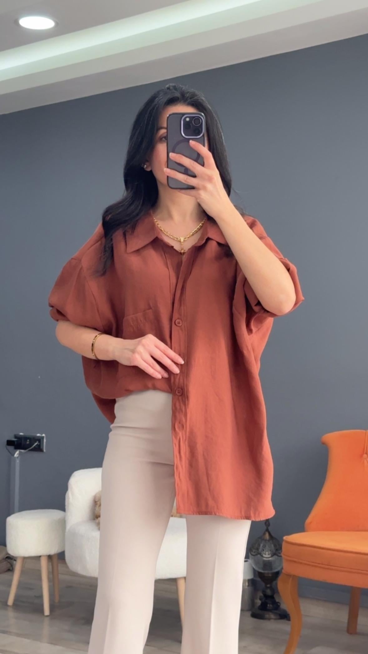 Tarçın Düşük Omuz Oversize Gömlek