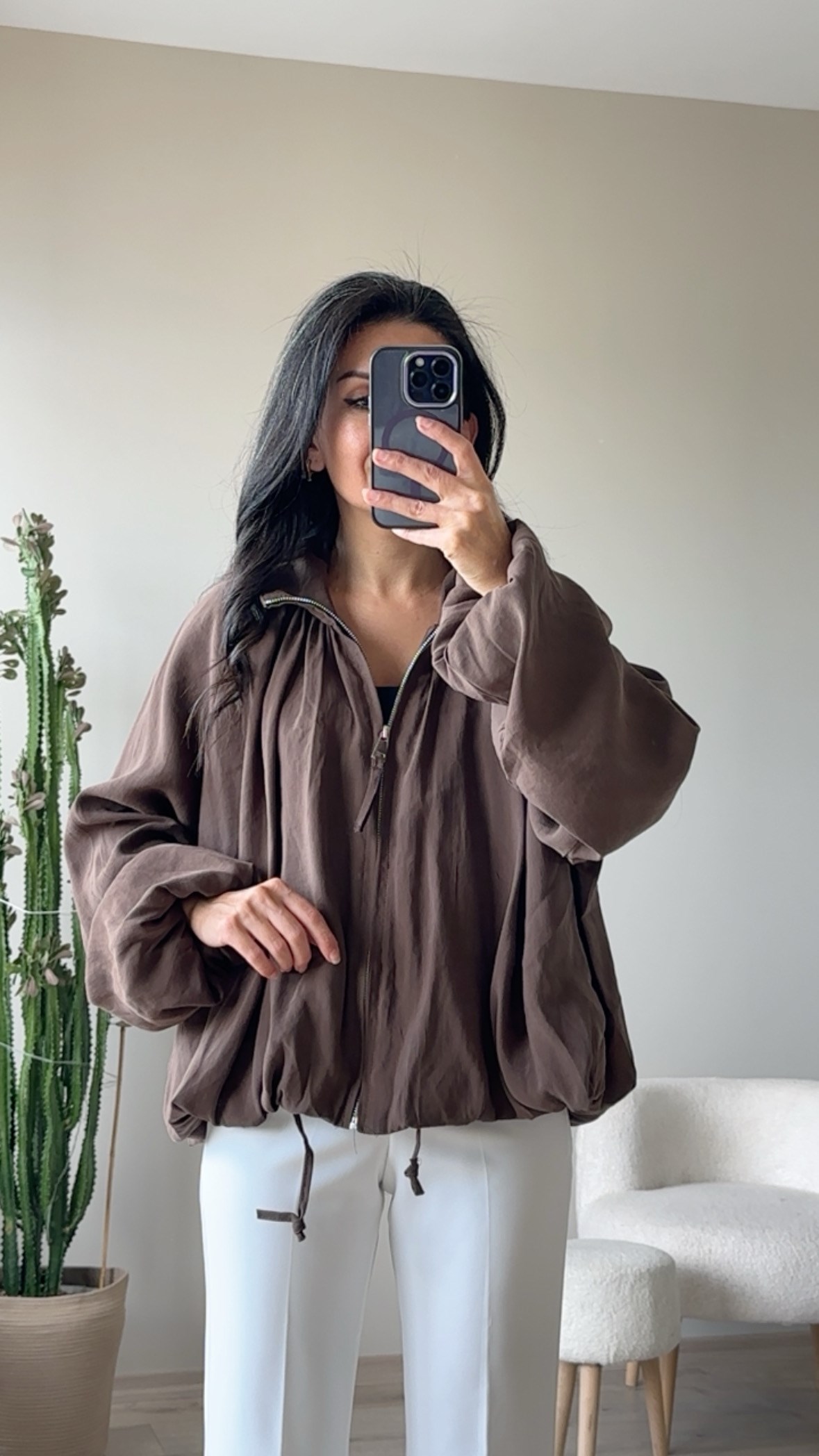 Kahve Modal Kumaş Bomber Ceket