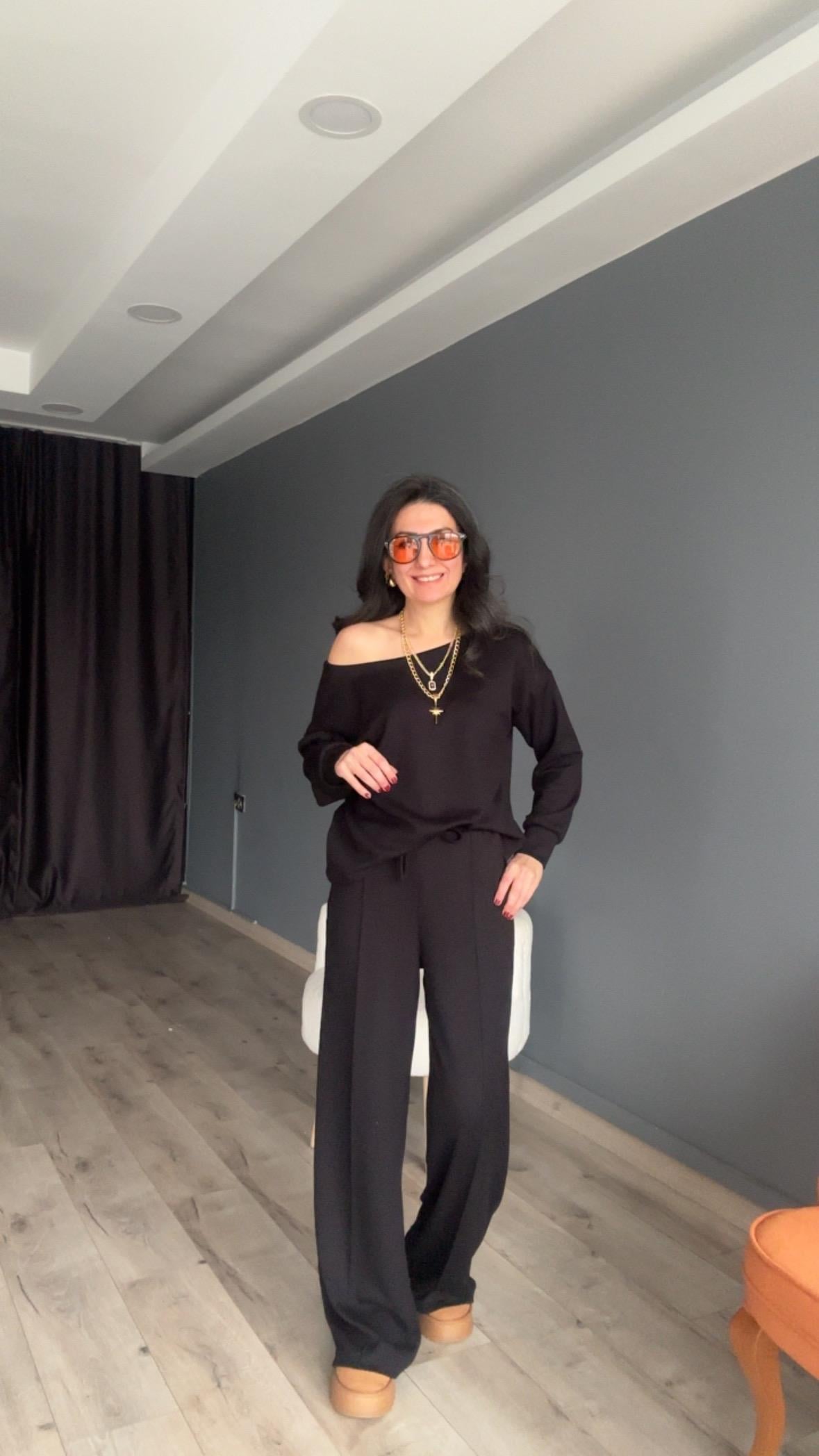 Siyah Kayık Yaka Modal Takım