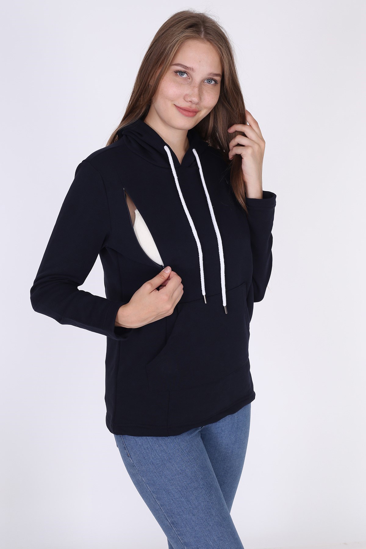 LuvmaBelly 4507 Pamuklu yandan fermuarlı Lohusa Emzirme Sweatshirt