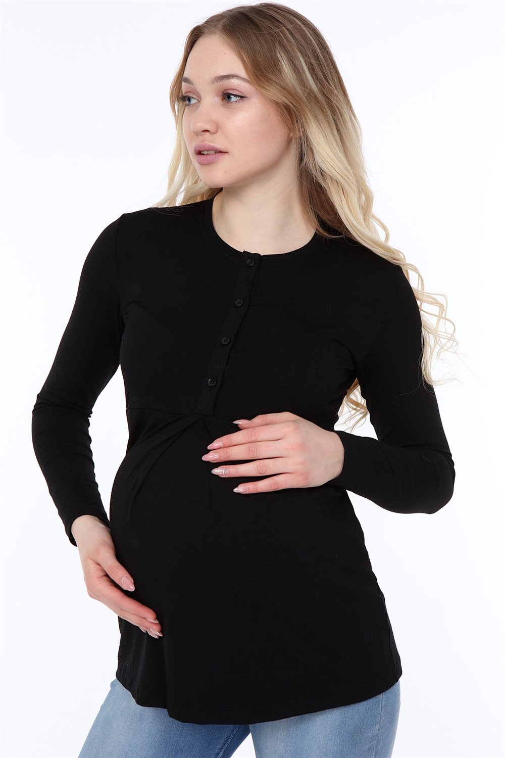 Luvmabelly MYRA4103 - Önden Düğmeli Bluz - Siyah - Siyah düğmeli