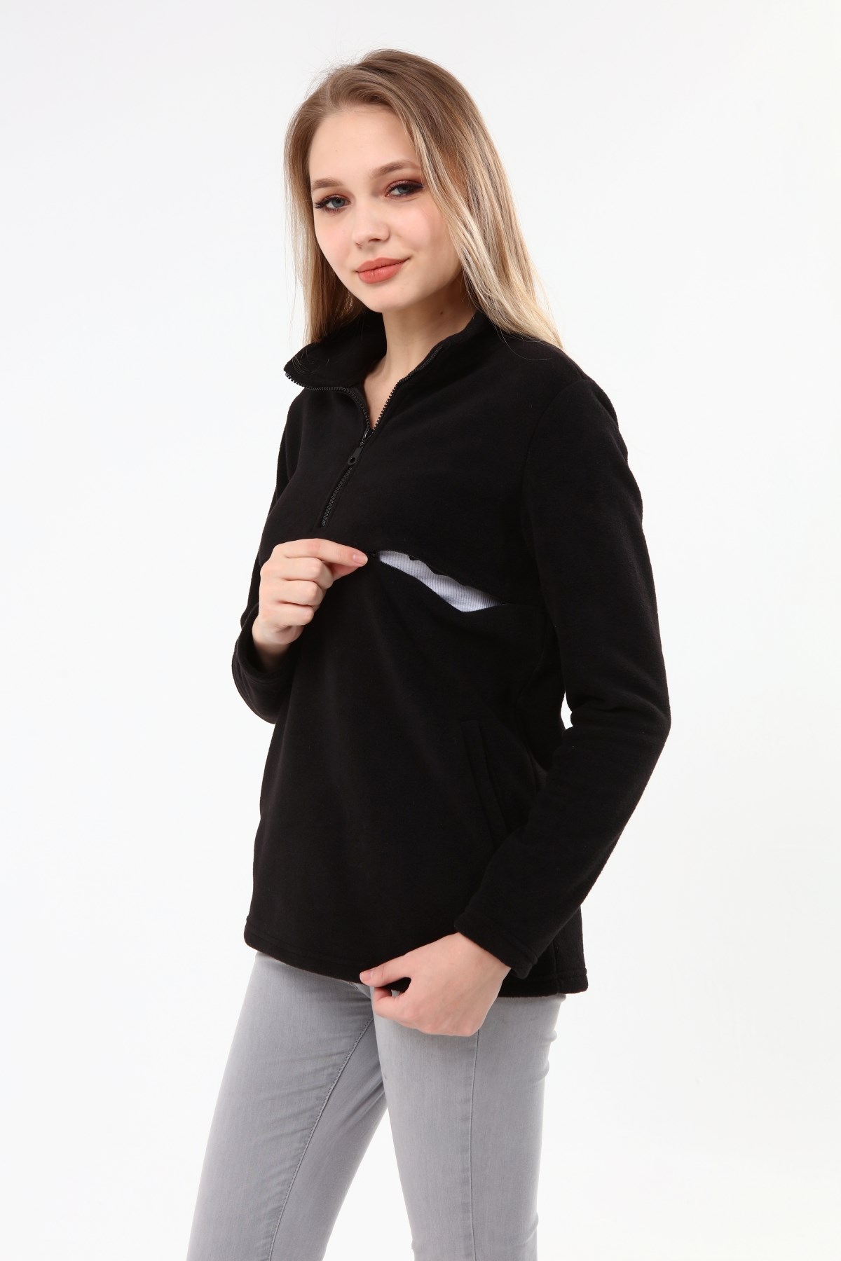 Luvmabelly MYRA4550 Fermuarlı Emzirme Sweatshirt -Siyah