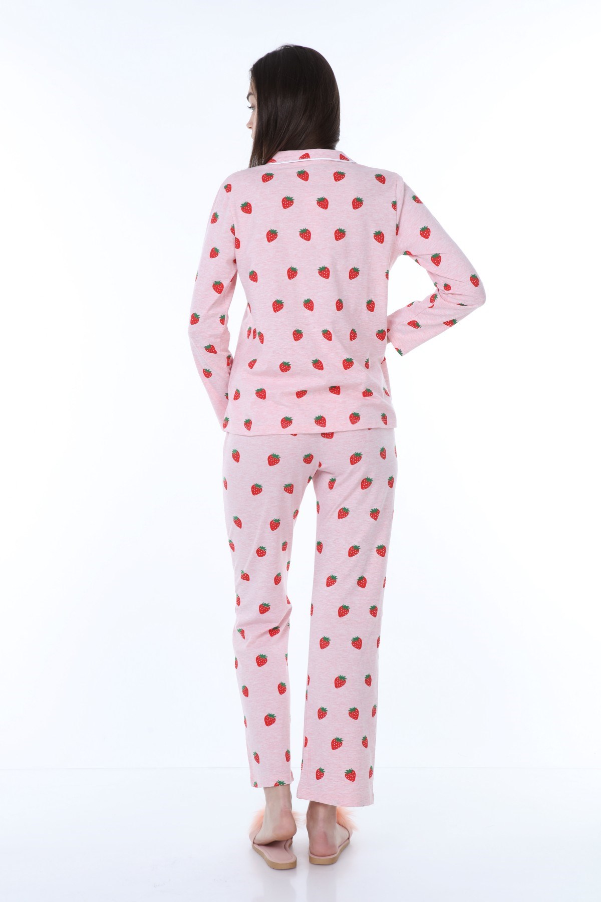 Luvmabelly MYRB9543 Düğmeli Biyeli Hamile Pijama Takımı -Çilekli
