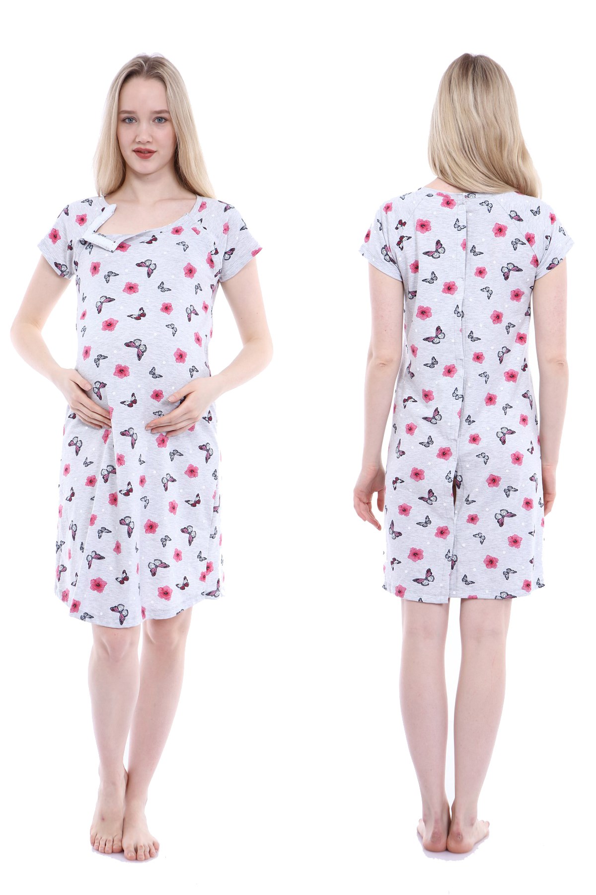 Luvmabelly MYRA9602 Doğum Sonrası Hastane Geceliği - Gri