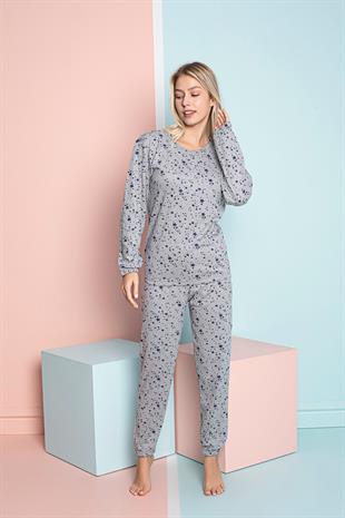 Bayan İnterlok Uzun Kollu Kışlık Pijama Takım