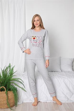 Bayan İnterlok Uzun Kollu Kışlık Pijama Takım