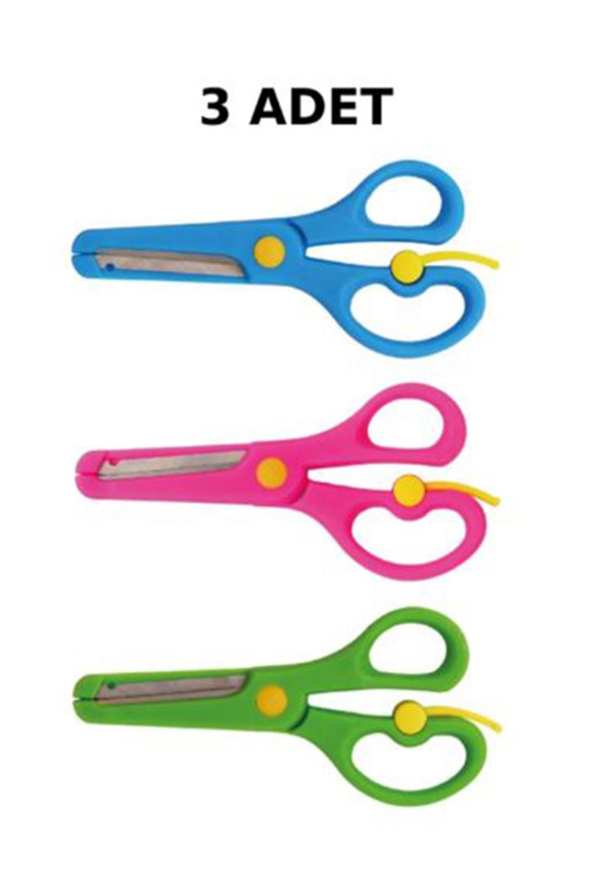 everart 3 Adet Çocuk Makası Küt Uçlu Yaylı Plastik Korumalı Okul Öğrenci Makası evrt1011