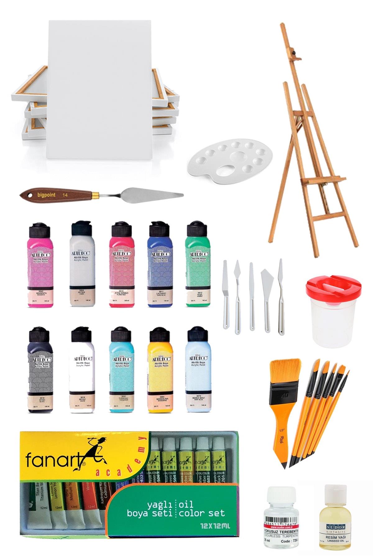 everart Artdeco 140 Ml Akrilik Boya Ve Fanart 12x12 Ml Yağlı Boya Seti Ve 50x70+35x50 Tuval Ikili evrt6