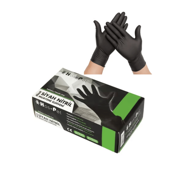 HASPET NİTRİL PUDRASIZ MUAYENE ELDİVENİ SİYAH M