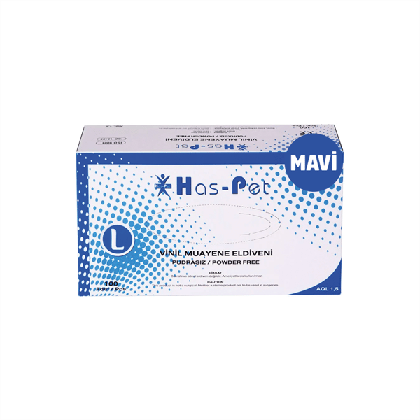 HASPET VİNİL PUDRASIZ MUAYENE ELDİVENİ MAVİ L