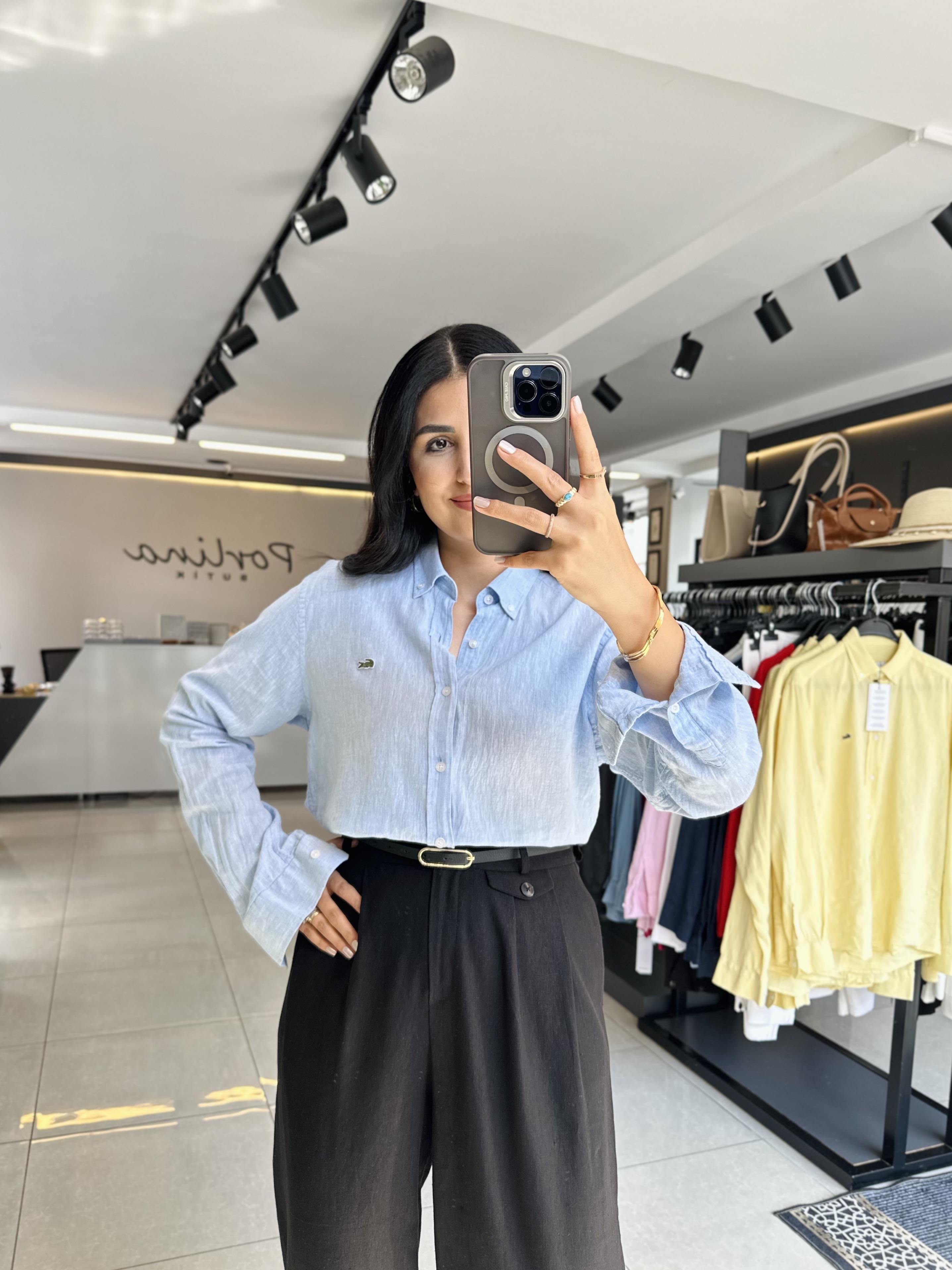 Bebe Mavi Keten Orjinal Marka Gömlek