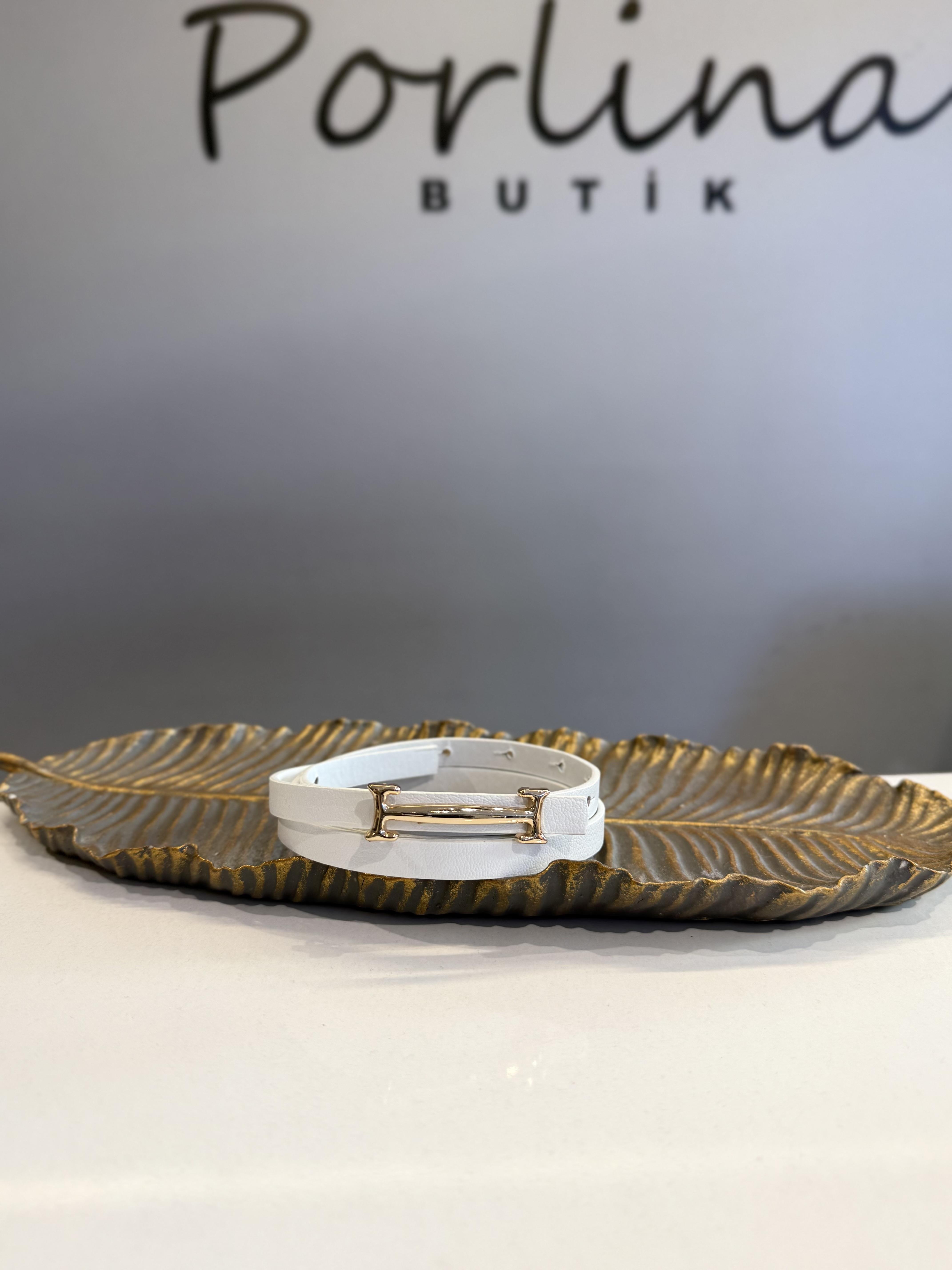 Beyaz Gold Uzun Tokalı İnce Kemer