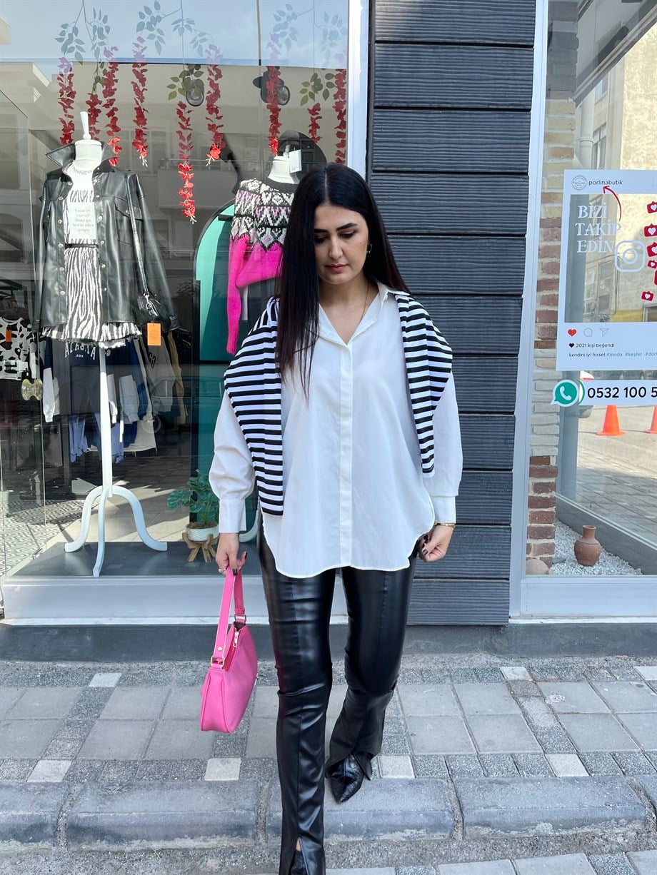 Beyaz Poplin Kumaş Oversize Gömlek