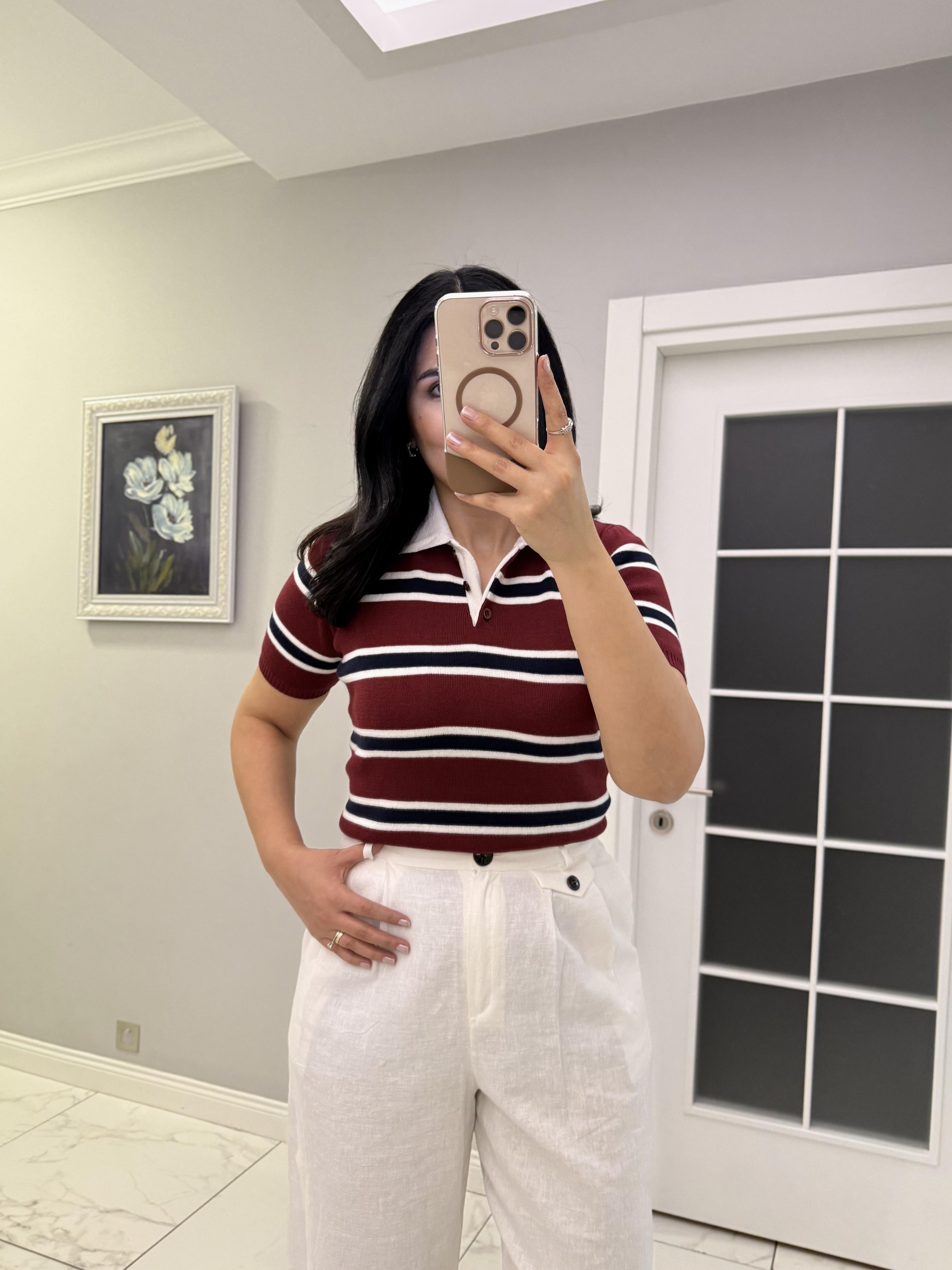 Bordo Polo Yaka Massi Triko