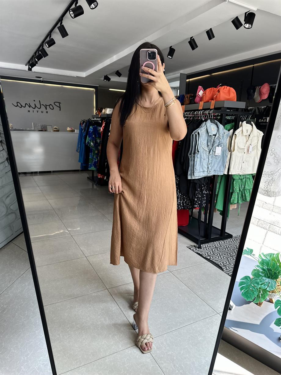 Camel Tensel Kumaş Çan Elbise