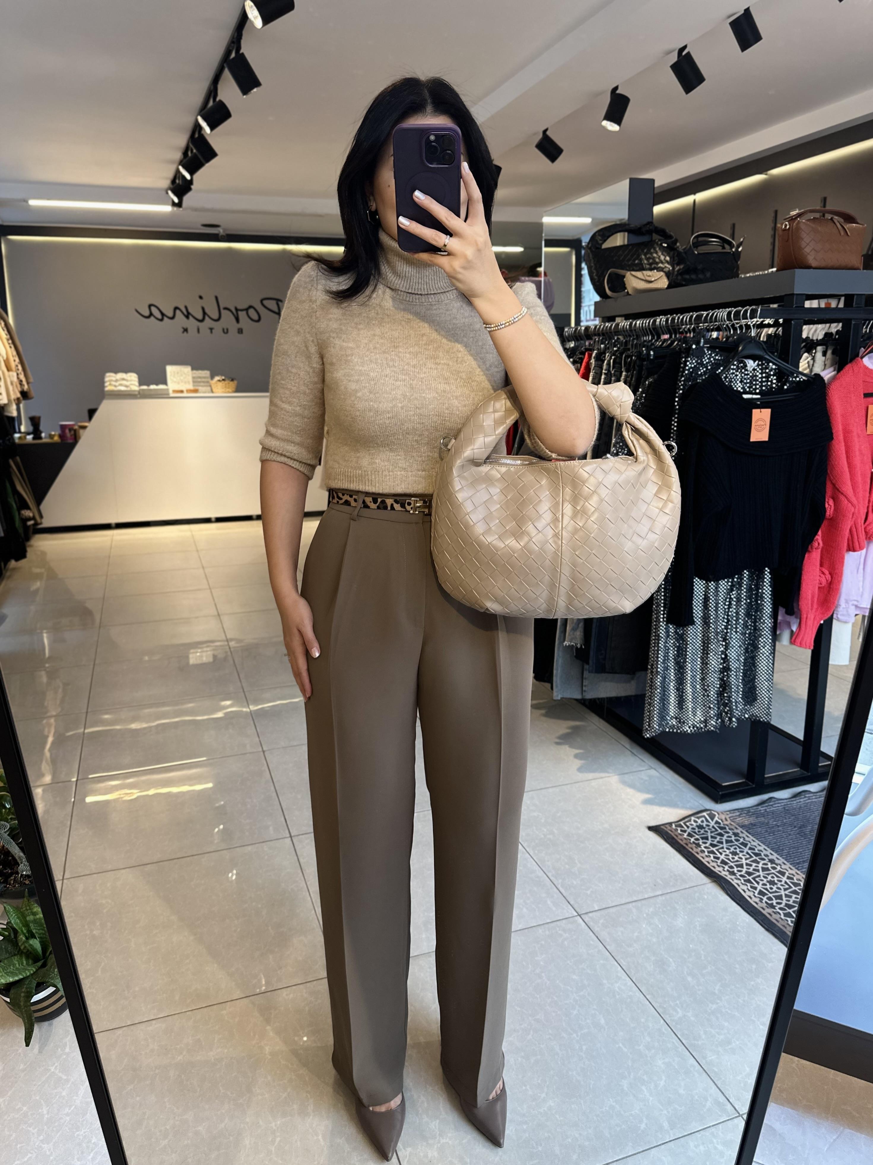 Camel Yüksek Bel Palazzo Pantolon