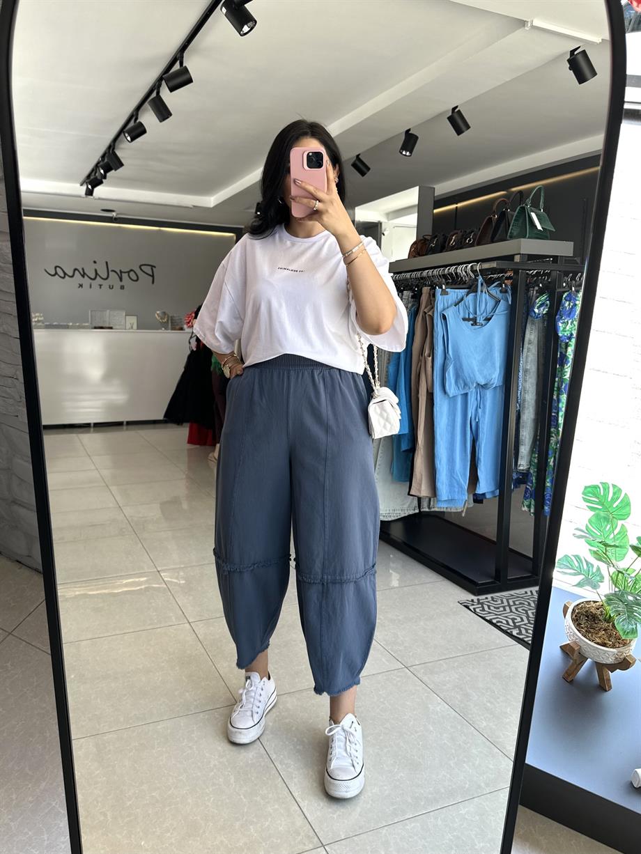 İndigo Gabardin Şalvar Pantolon
