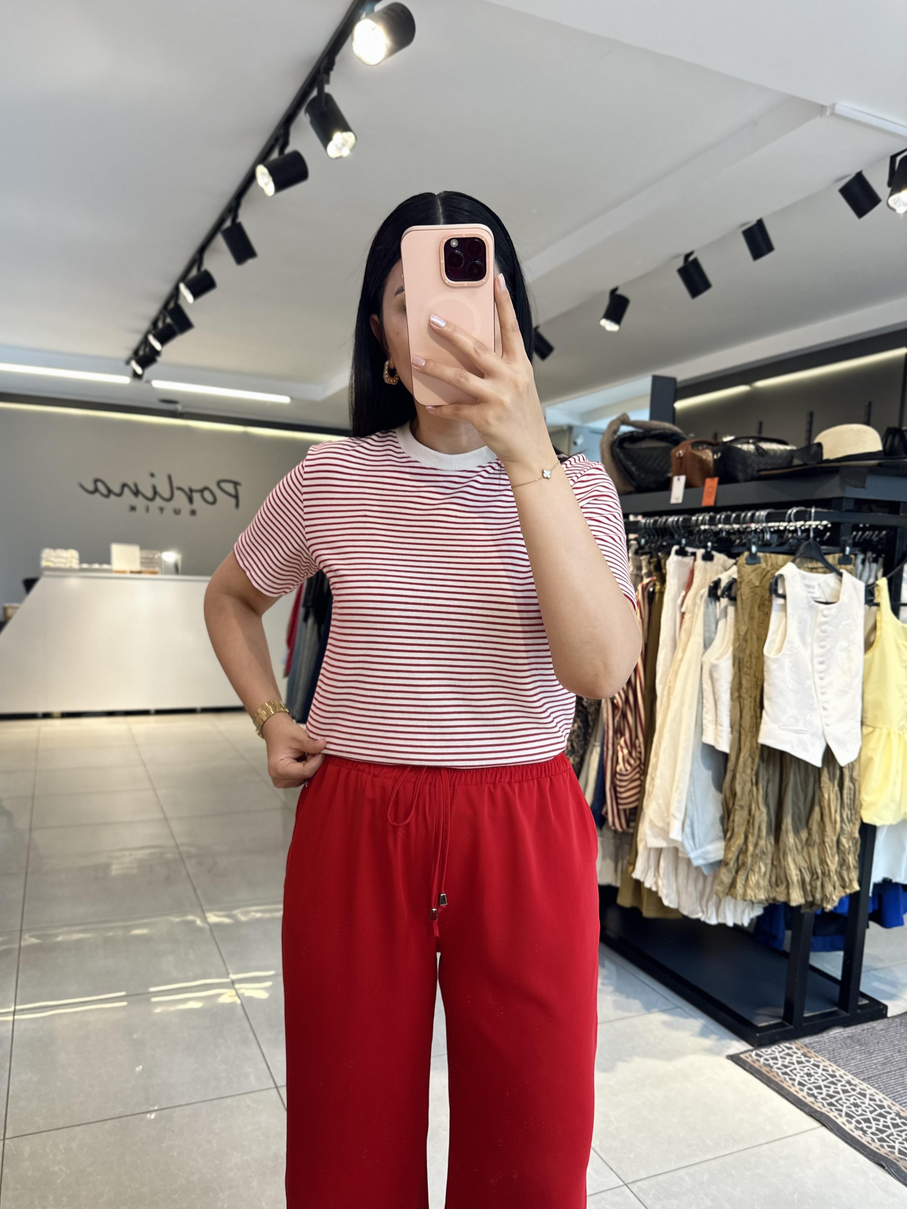 Kırmızı Çizgili Massi Tshirt