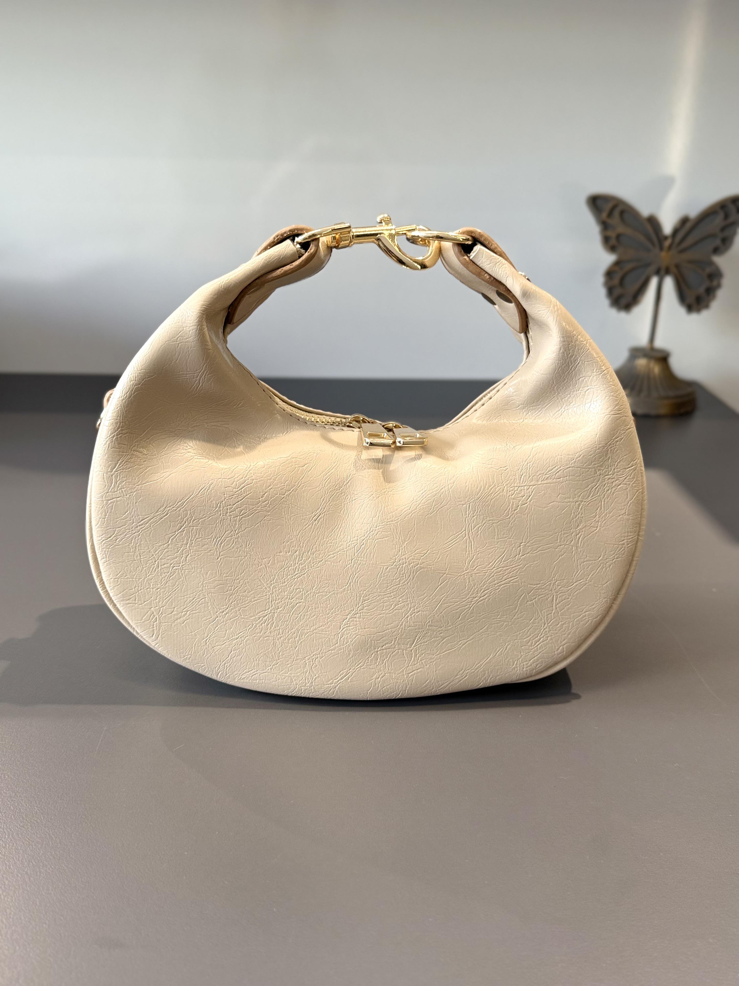 Krem Mini Oval Çanta