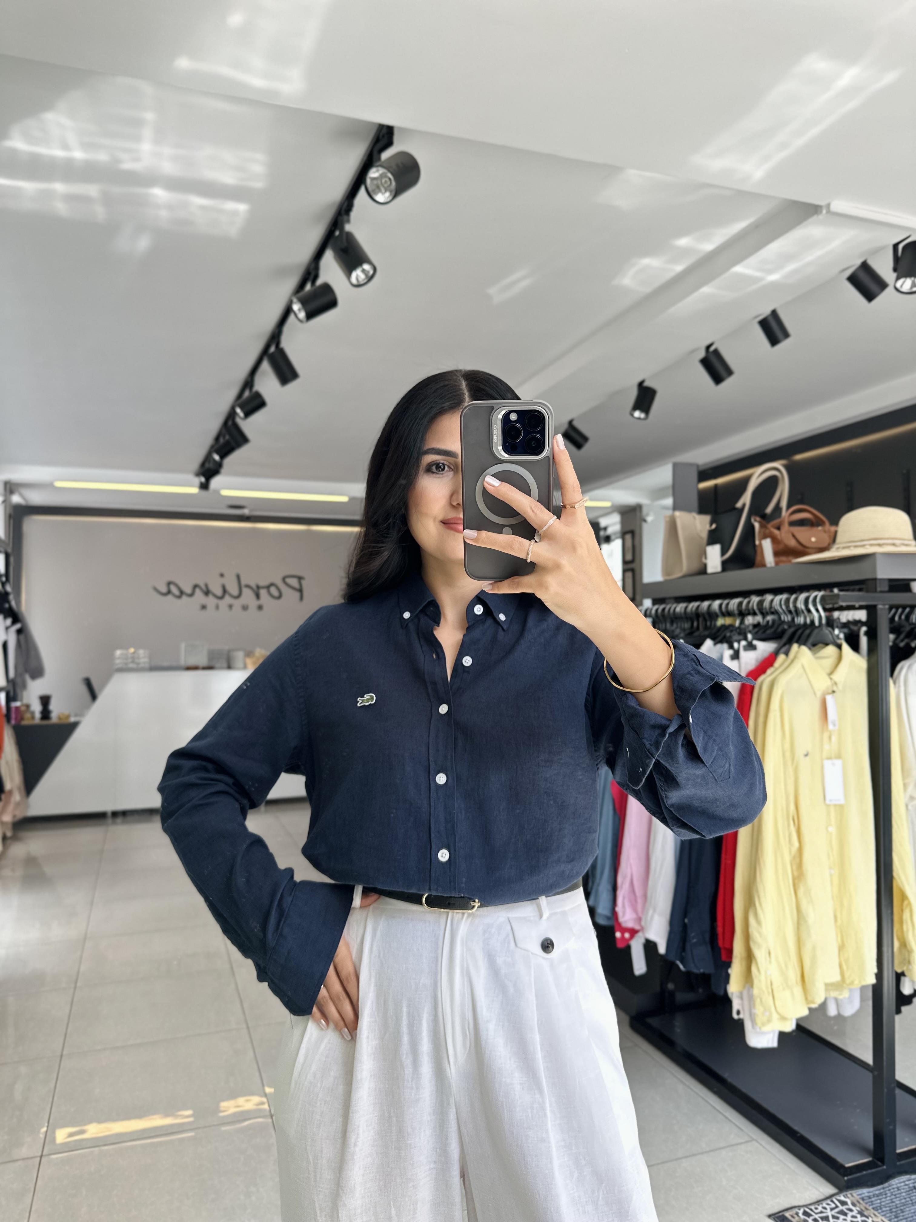 Lacivert Keten Orjinal Marka Gömlek