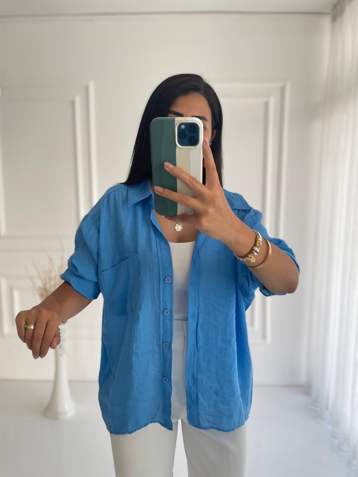 Mavi Oversize Gömlek