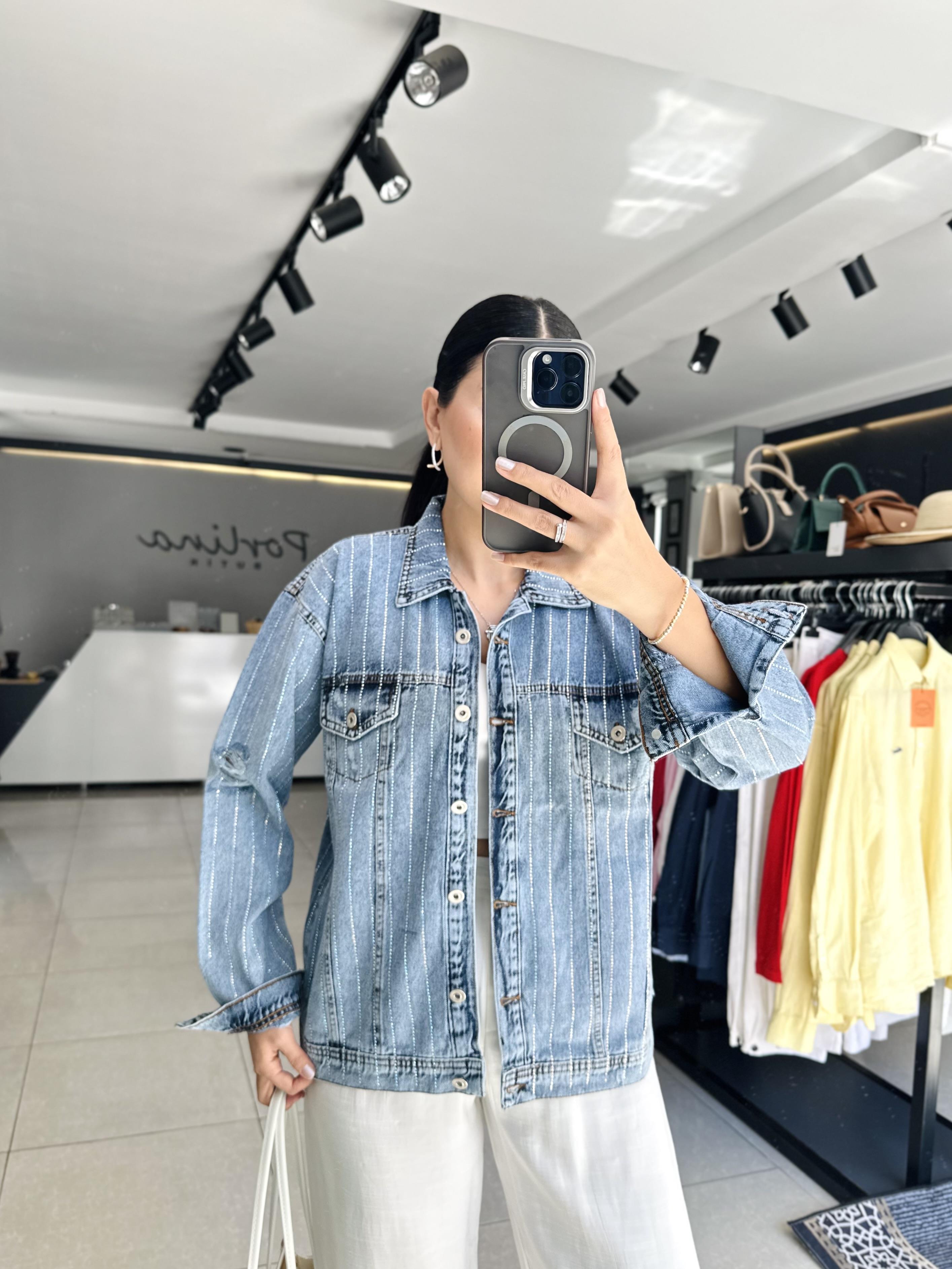 Mavi Taşlı Jean Ceket 