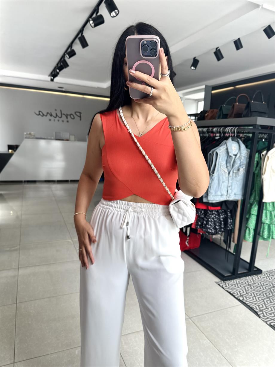 Nar Çiçeği Arka Fermuarlı Keten Bluz