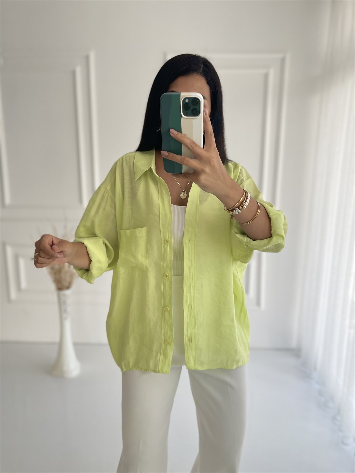 Neon Sarı Oversize Gömlek