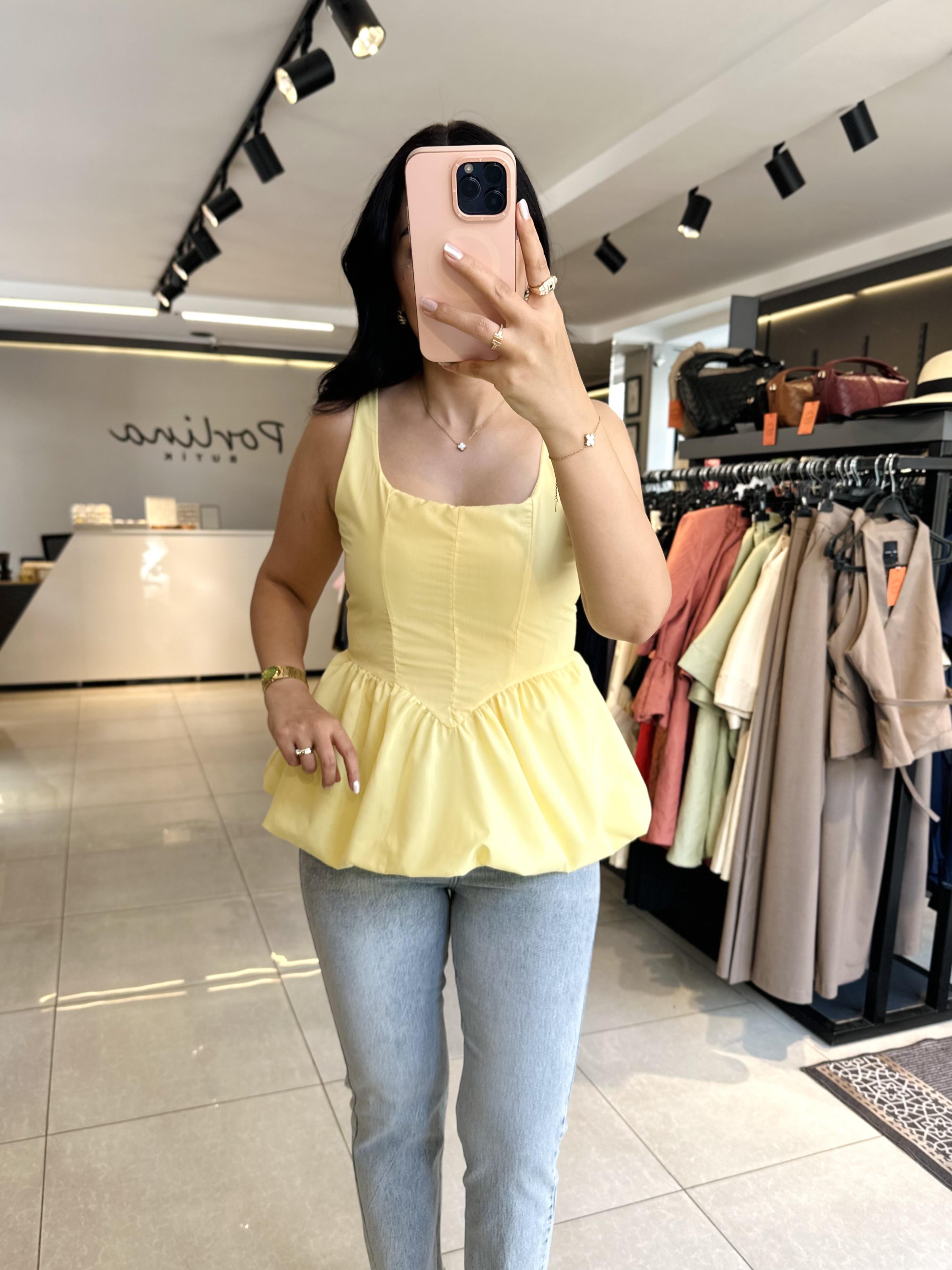 Sarı Altı Balon Kesim Bluz
