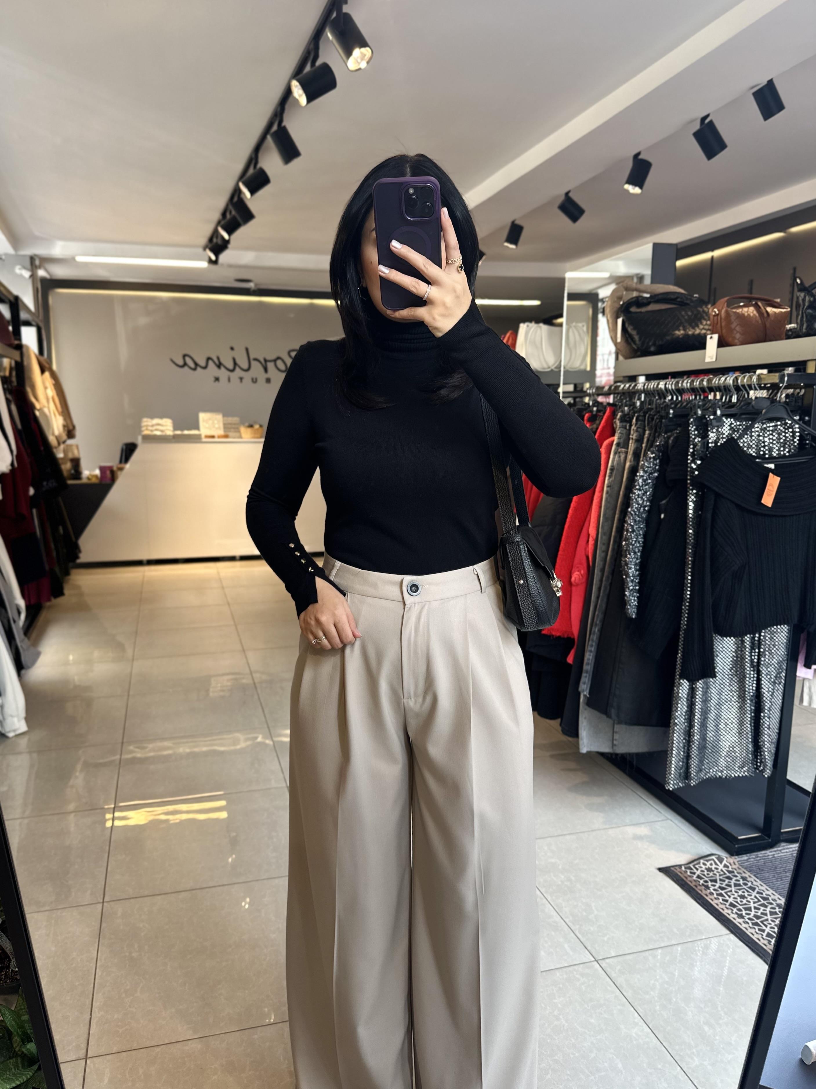 Siyah Balıkçı Yaka Kolu Droplu Dilvin Kazak