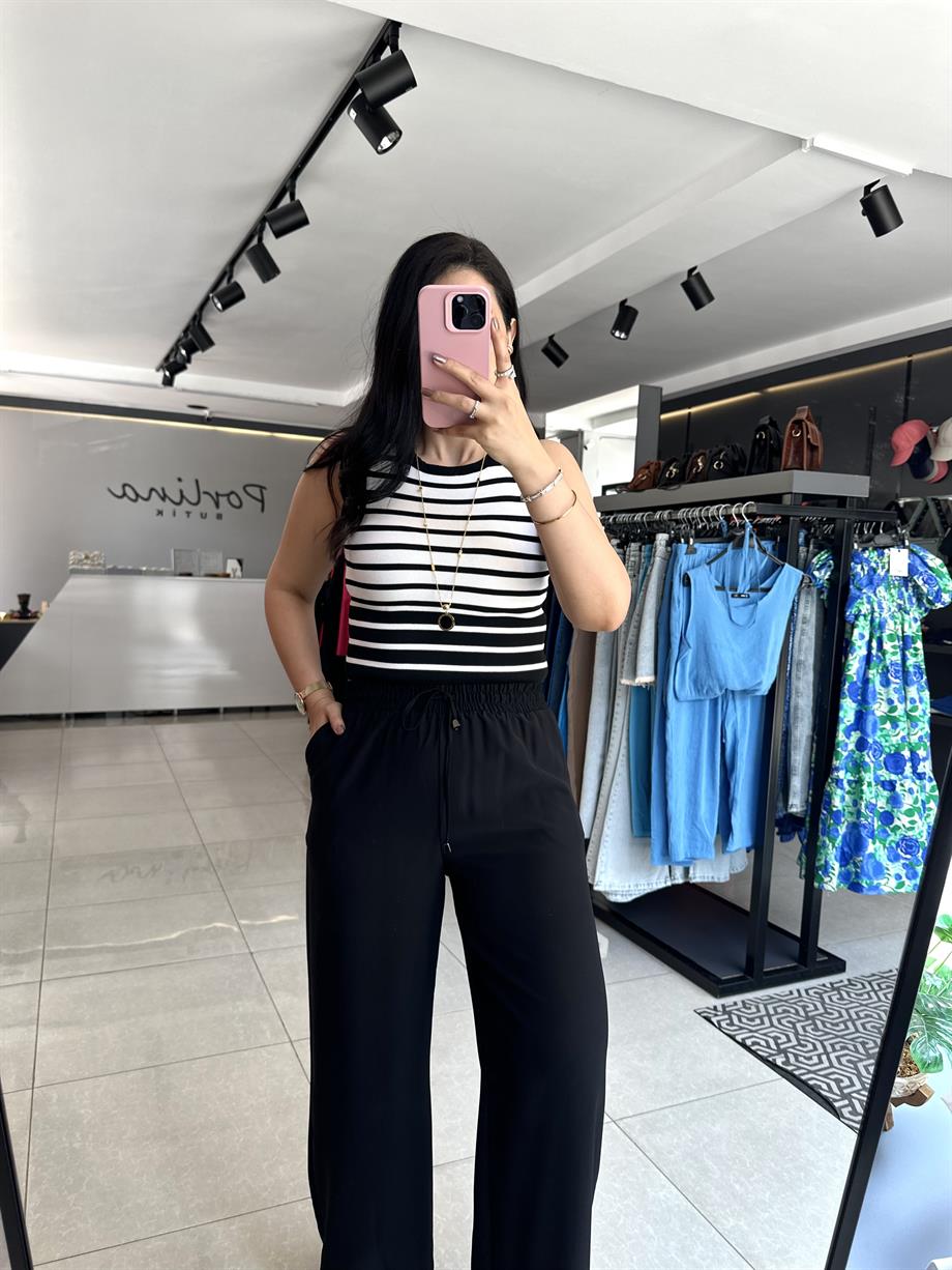 Siyah Beyaz Çizgili Atlet