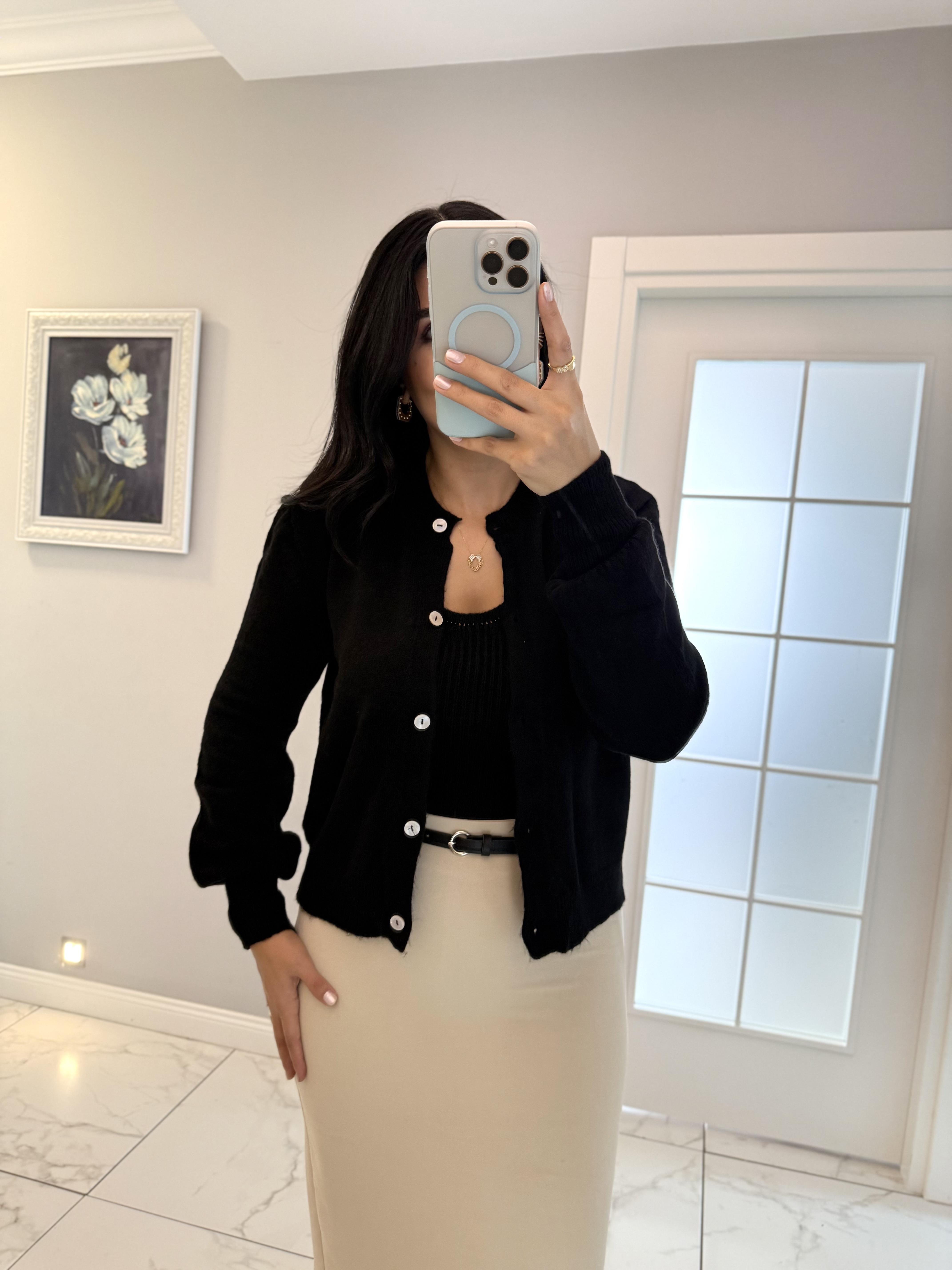 Siyah Bustiyerli Triko Hırka Takım