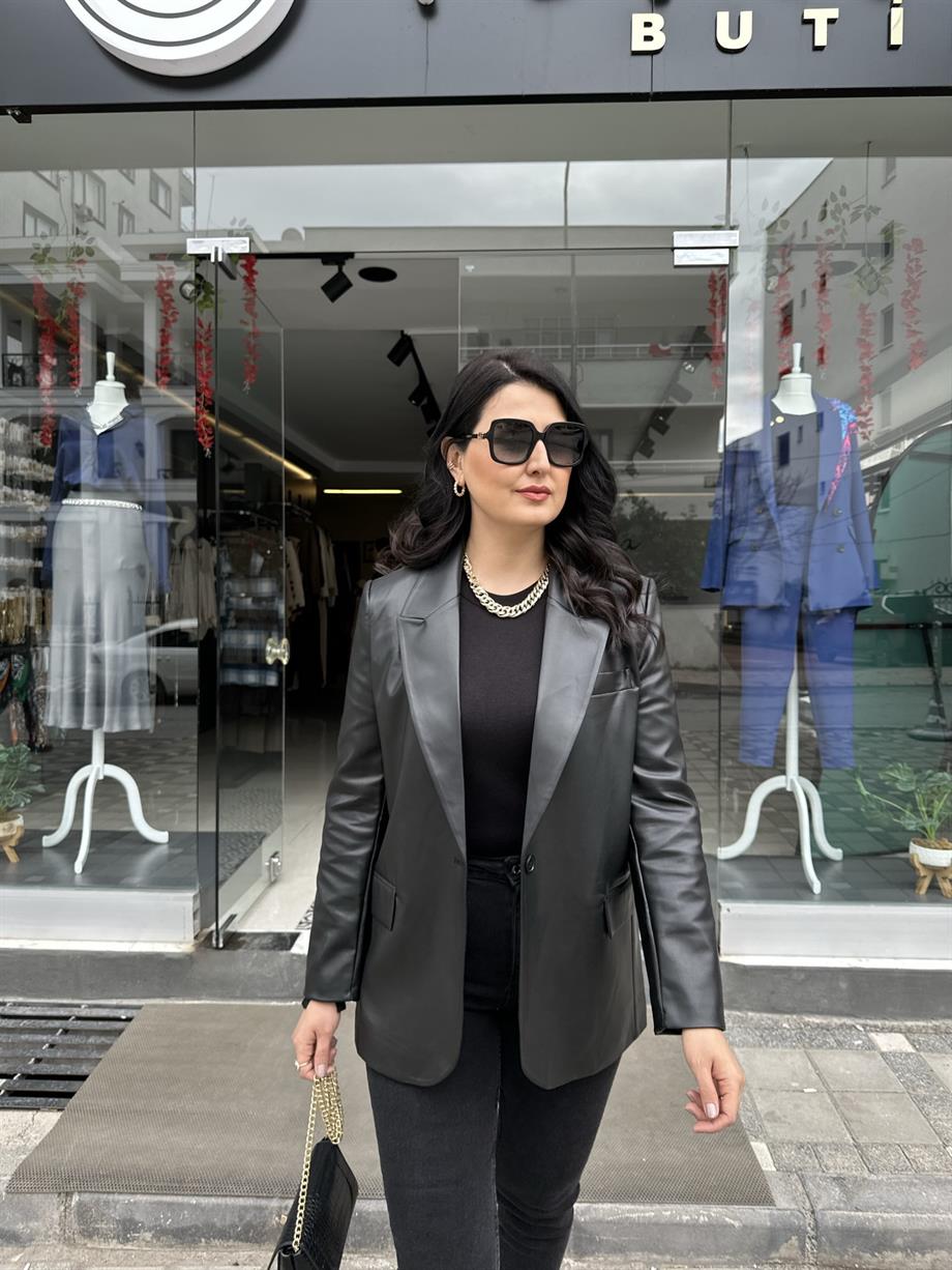 Siyah Deri Blazer Ceket