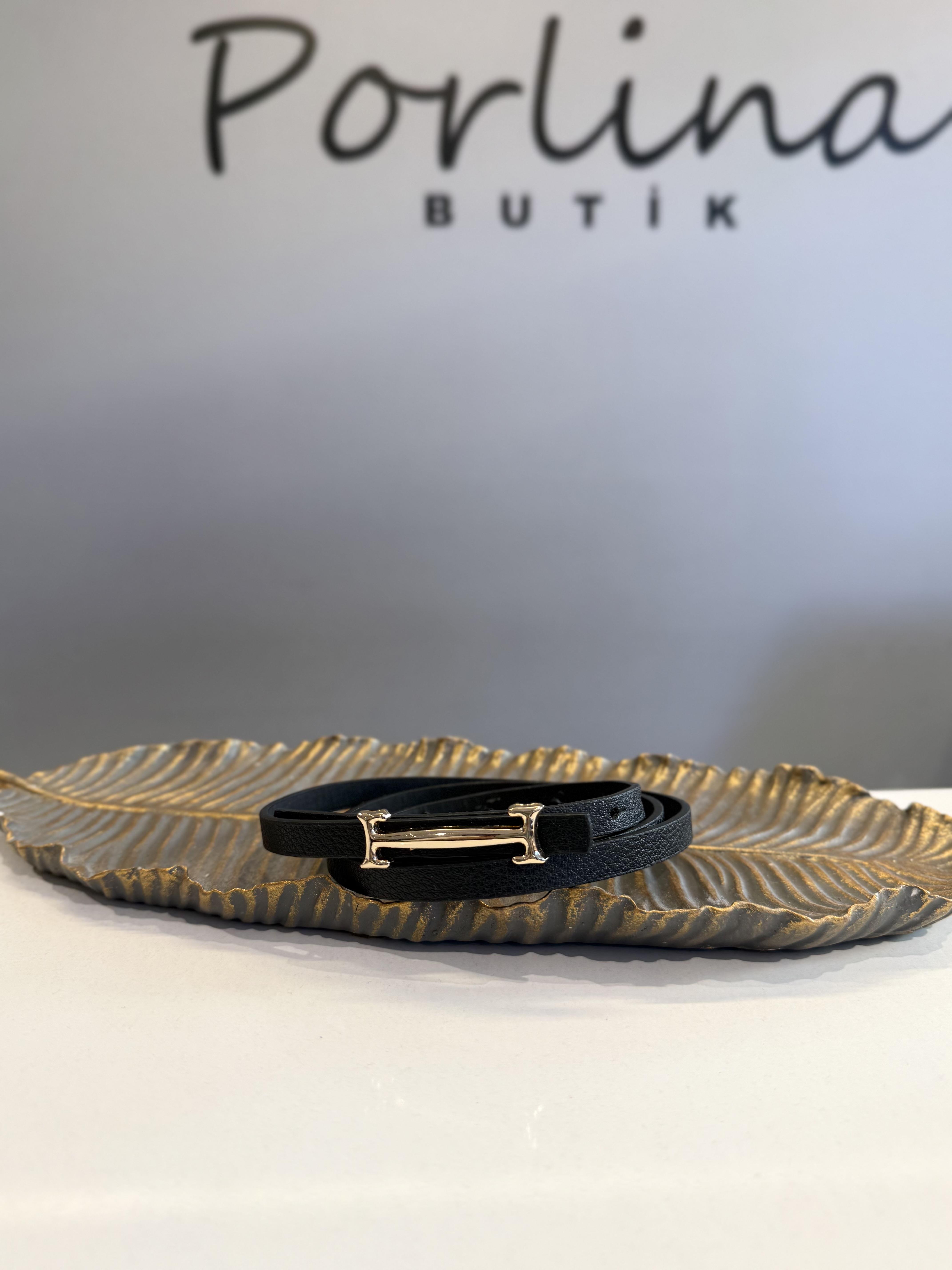 Siyah Gold Uzun Tokalı İnce Kemer