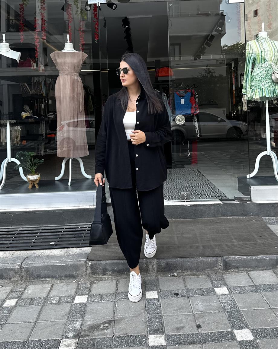 Siyah Keten Şalvar Pantolon