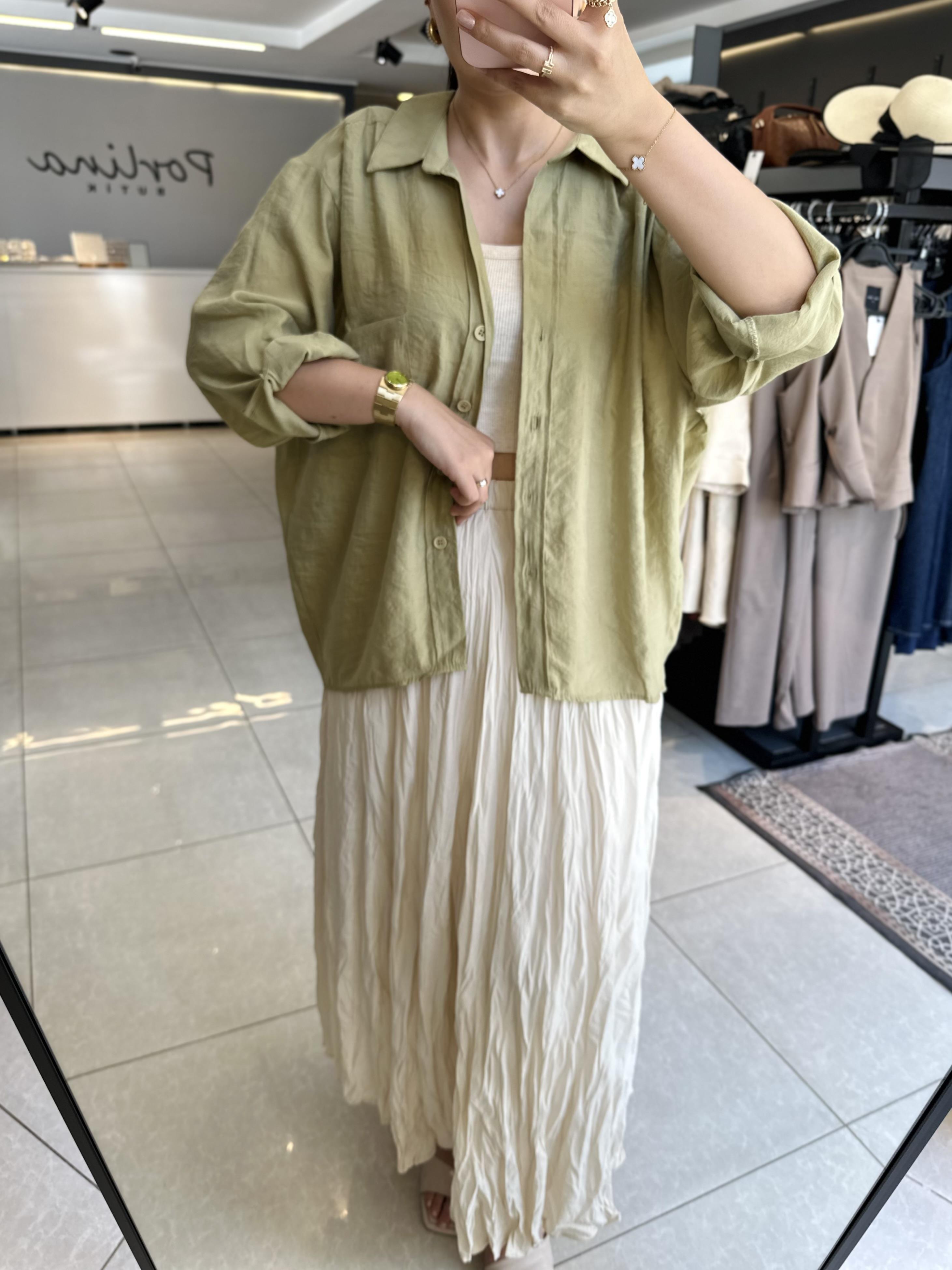 Taş Renk Beli Lastikli Midi Boy Kırışık Etek