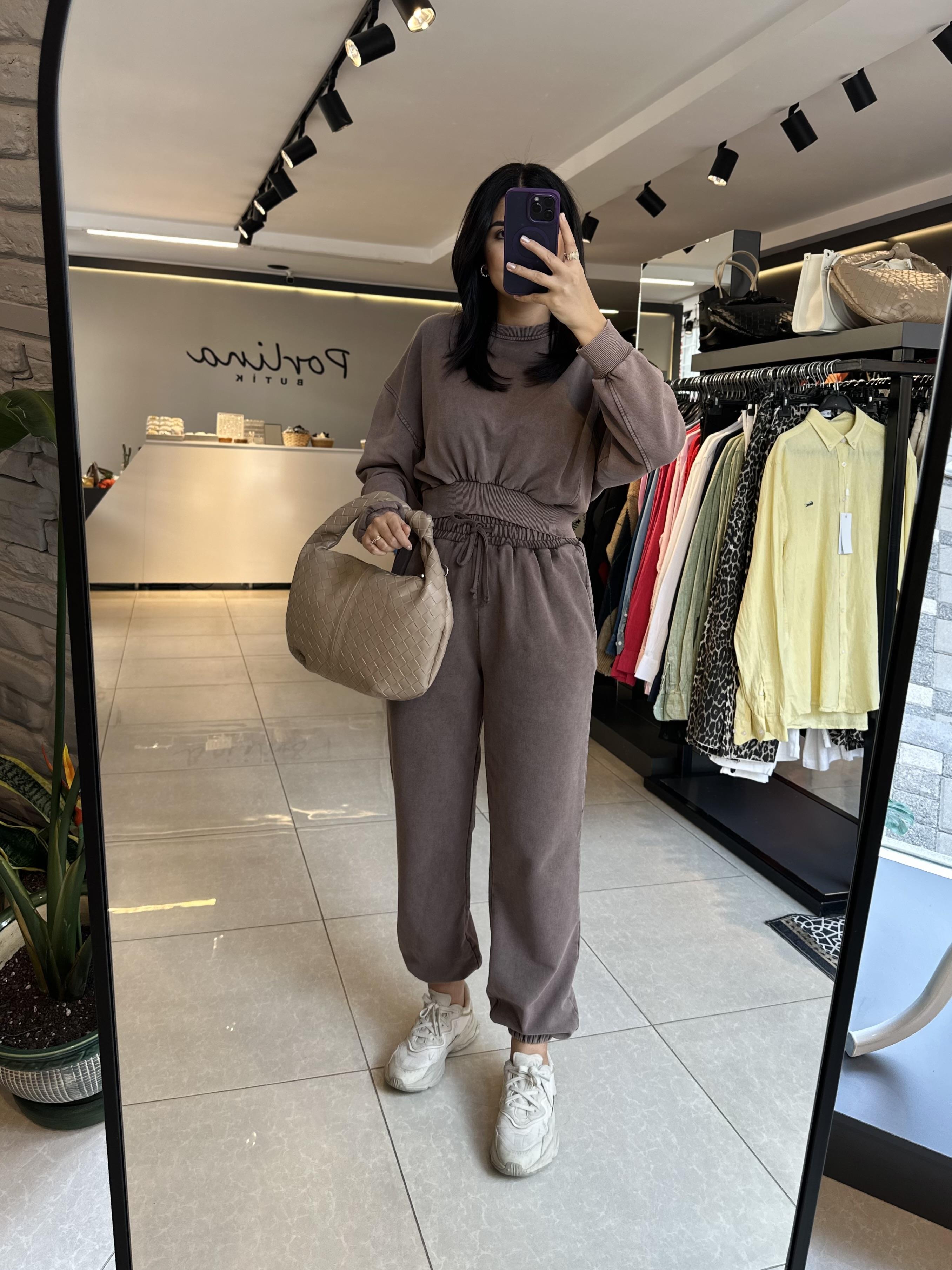 Vizon Renk Üst Crop Eşofman Takımı