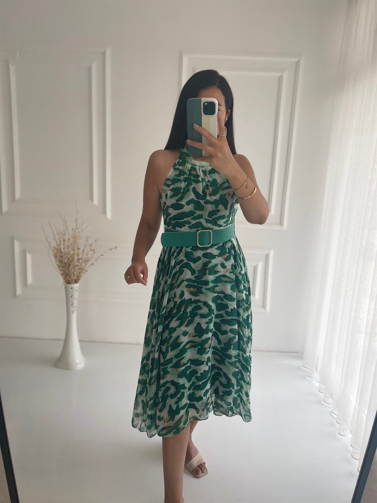 Zümrüt Leo Kemerli Elbise