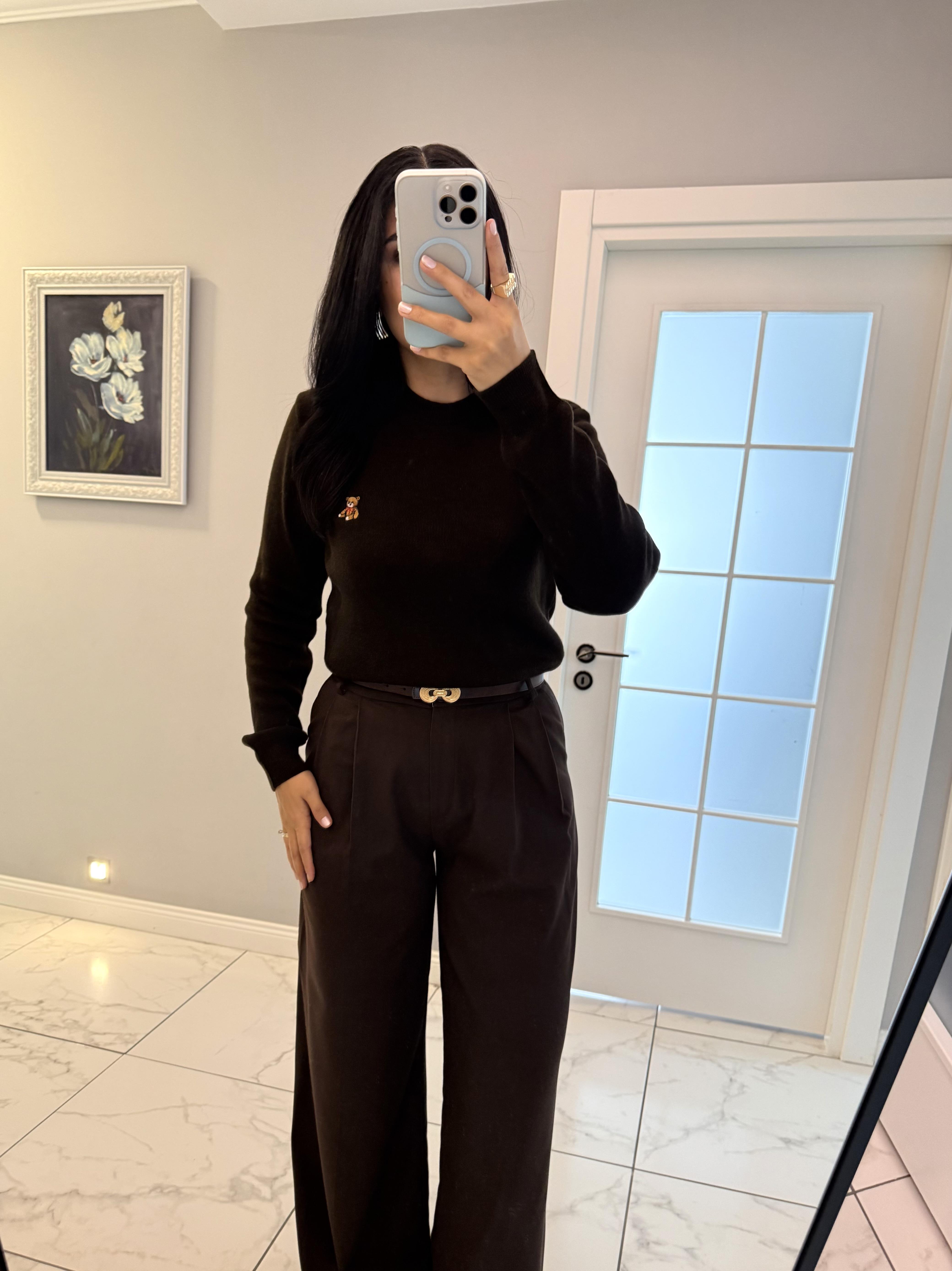 Acı Kahve Ayıcık Nakışlı Kazak