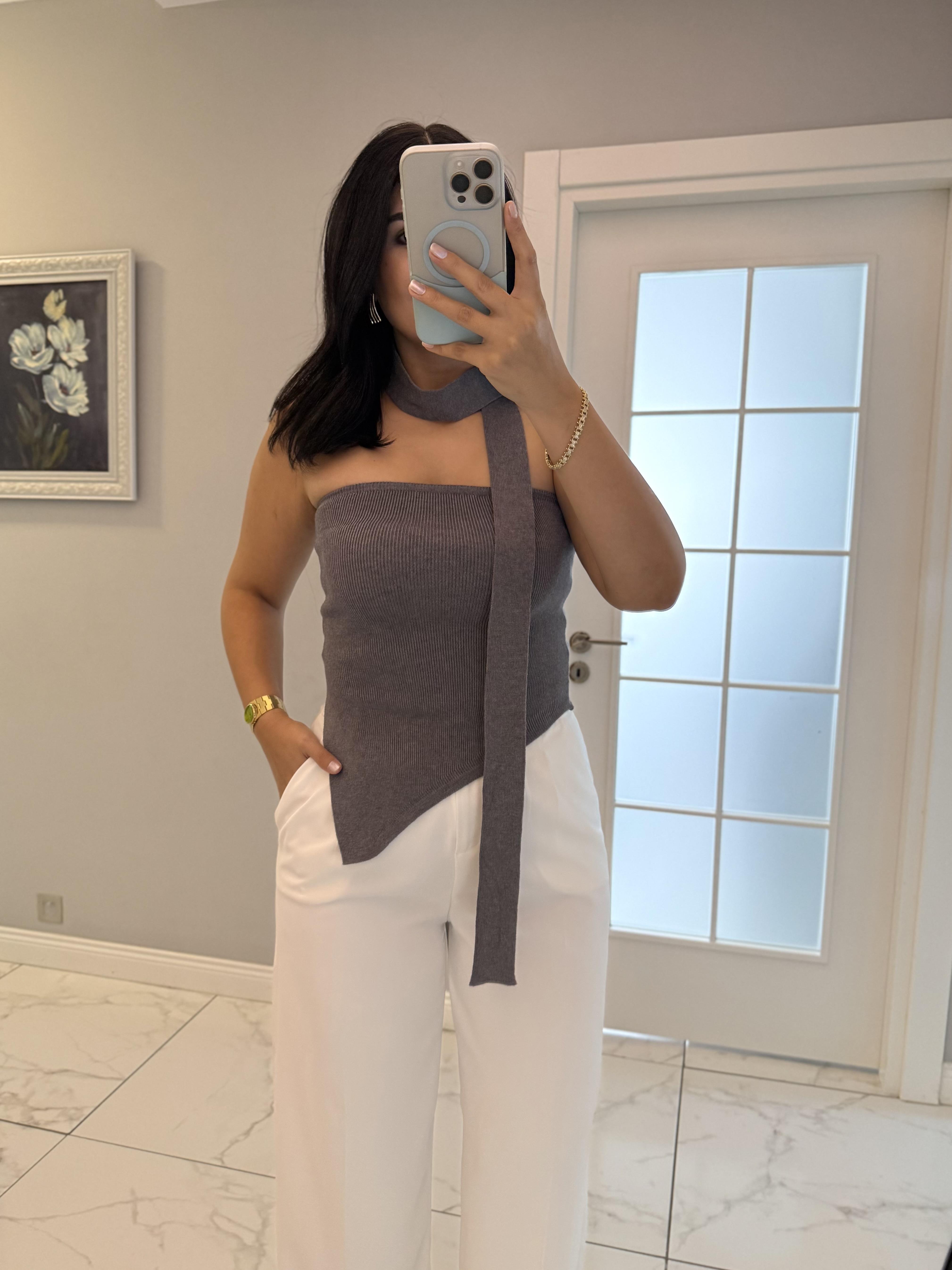 Antrasit Verev Kesim Triko Bluz