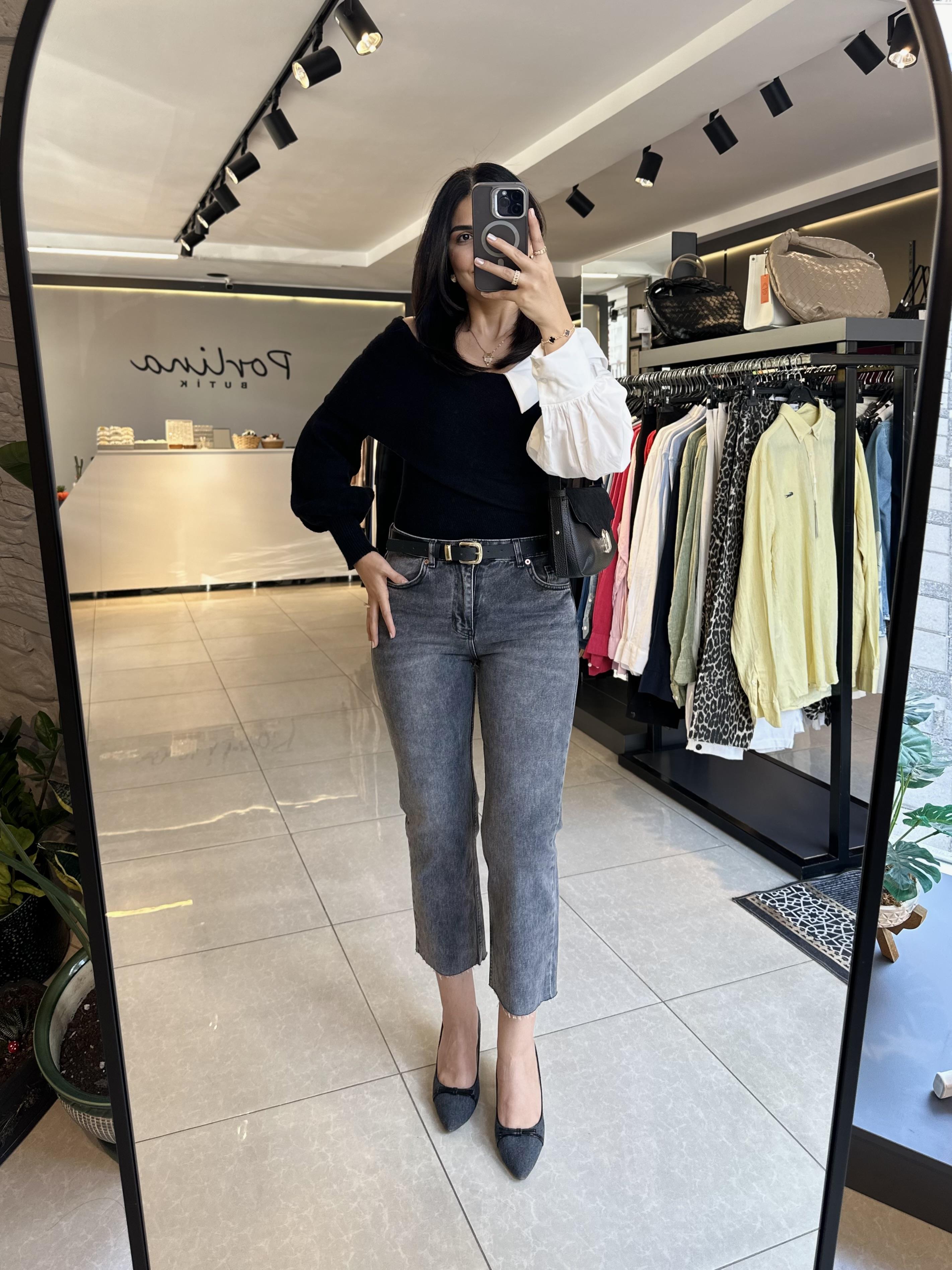 Antrasit ZR Kesik Paça Boyfit Jean