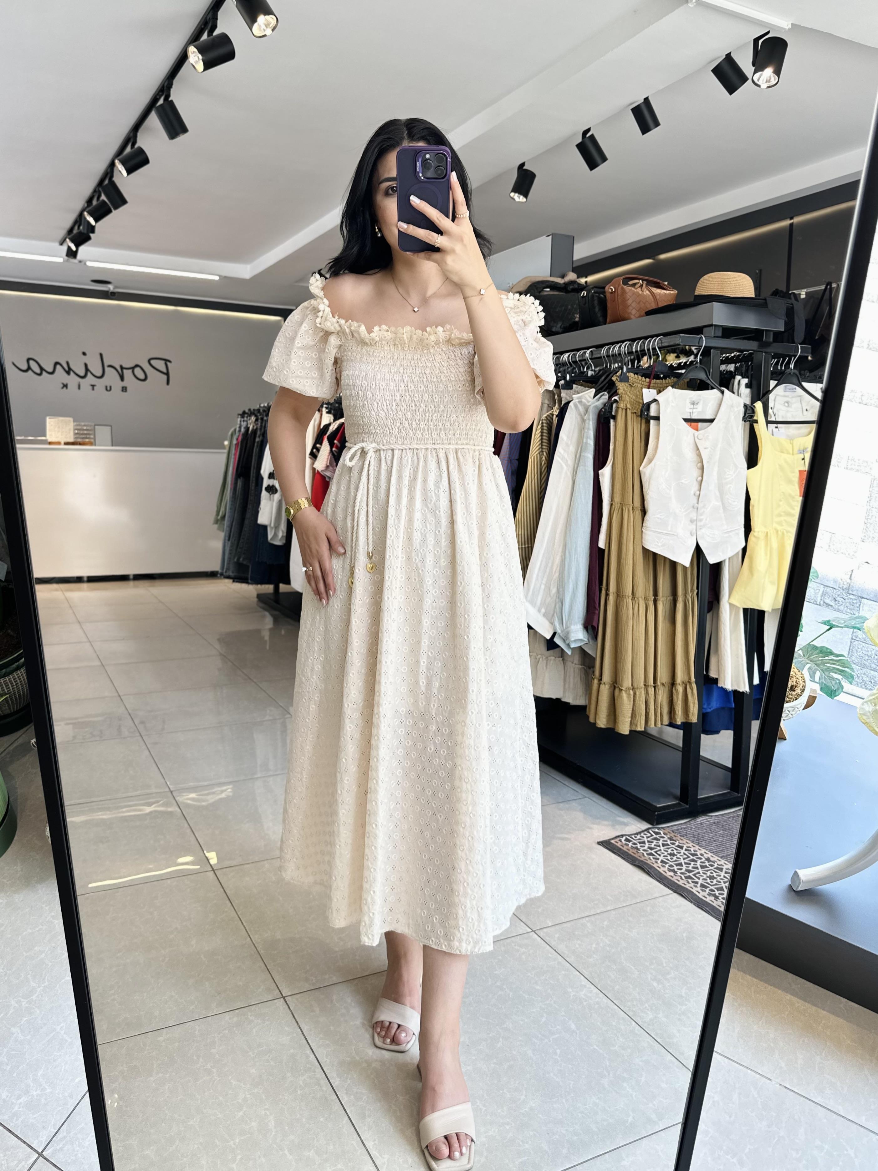 Bej Gipeli Brode Elbise