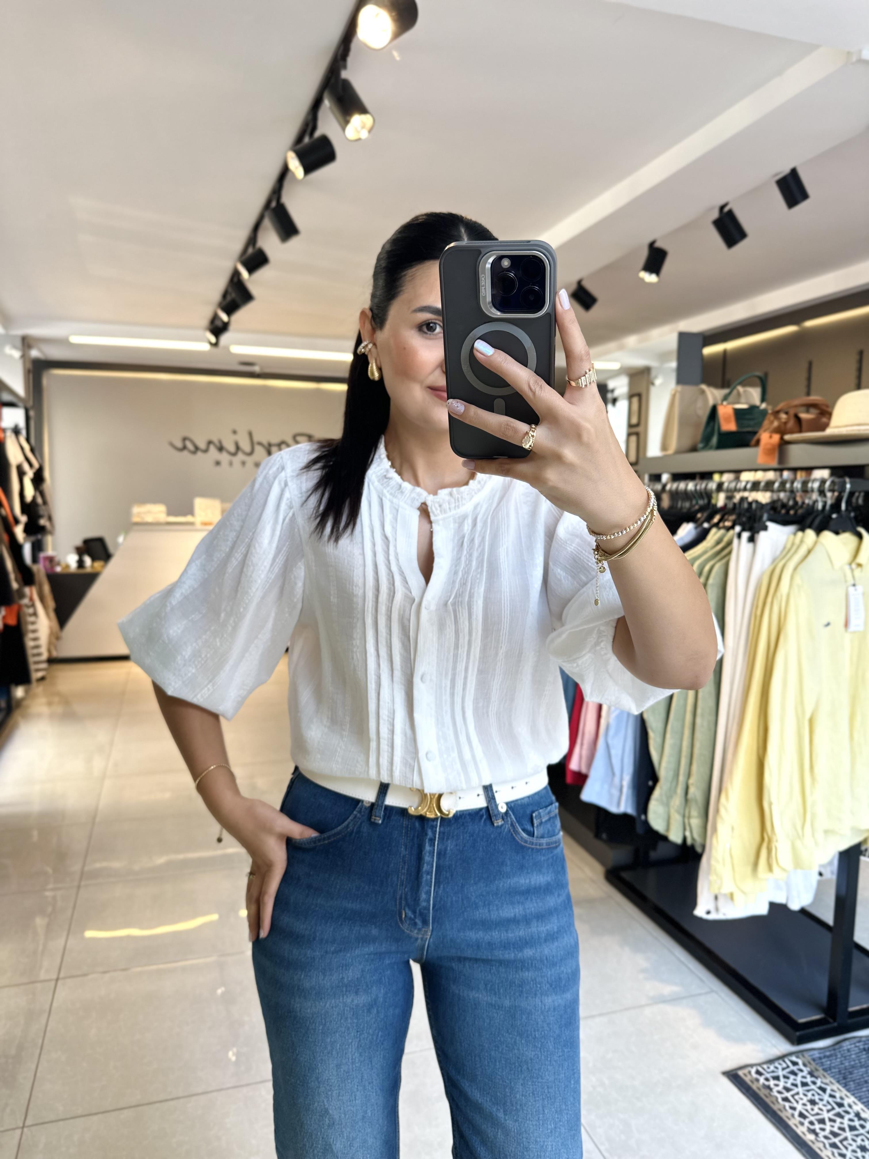 Beyaz Dilvin Balon Kol Gömlek