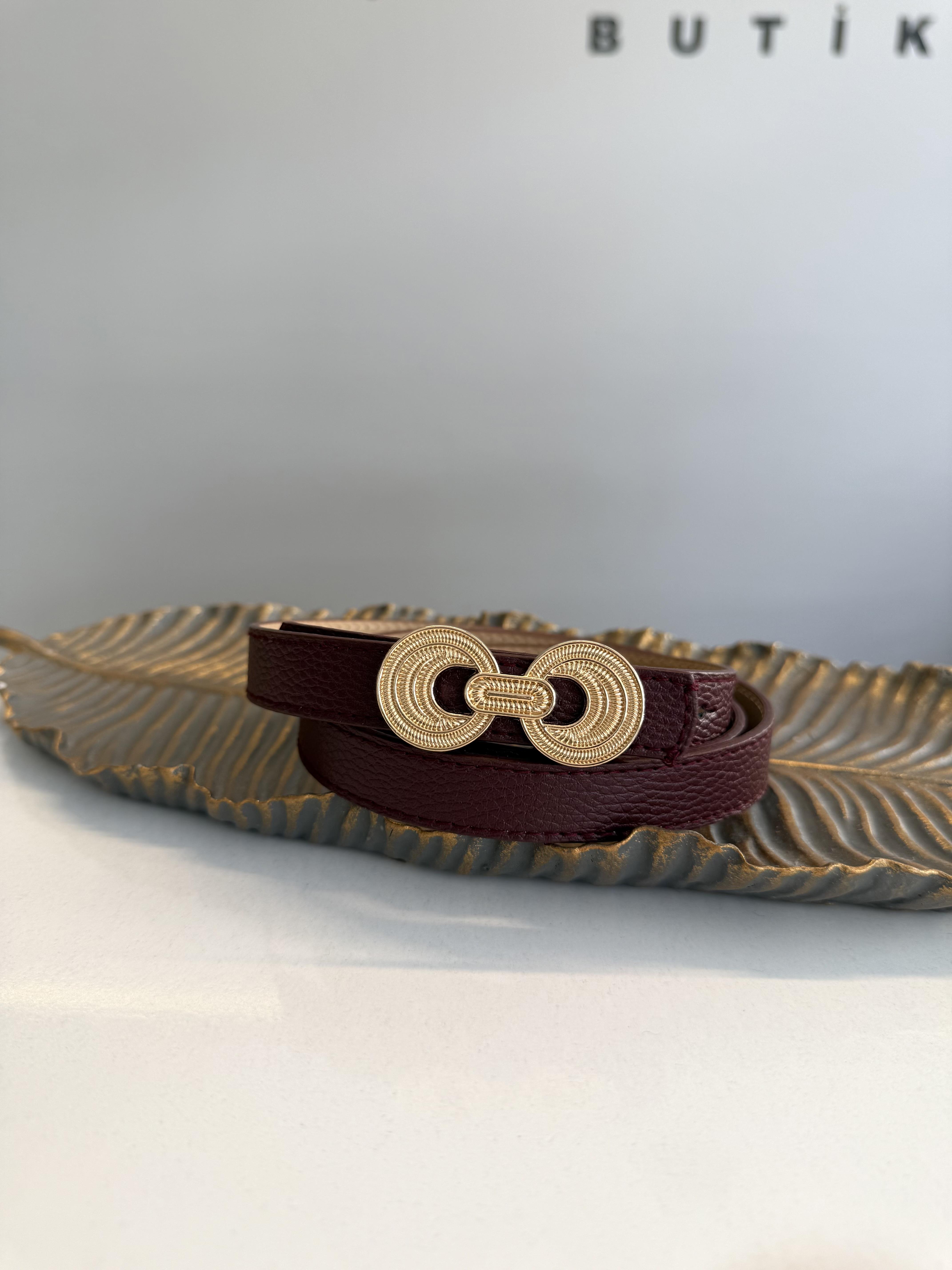 Bordo Çift Halka Tokalı Kemer