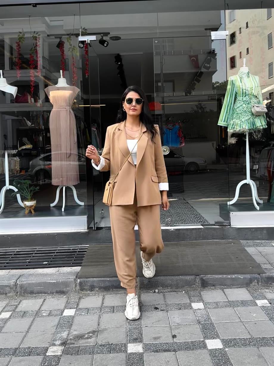 Camel Renk Beli Lastikli Keten Pantolon