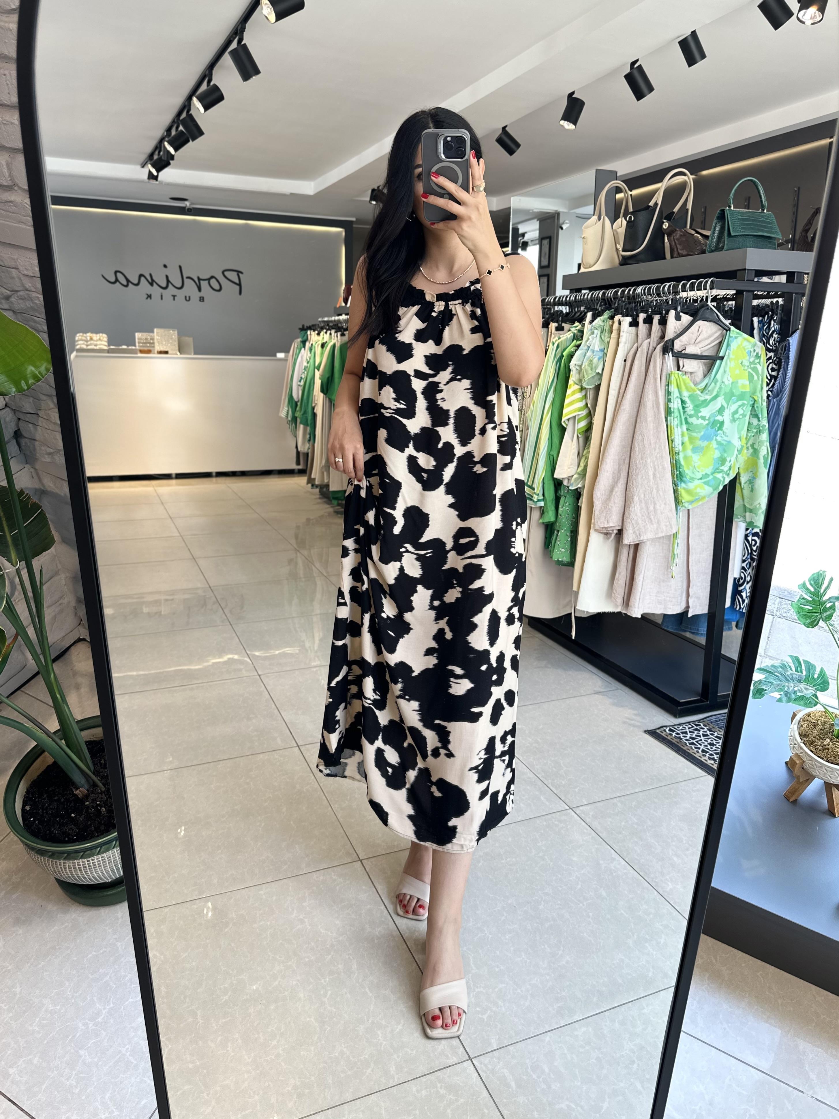 Desenli İp Askılı Marka Model Elbise