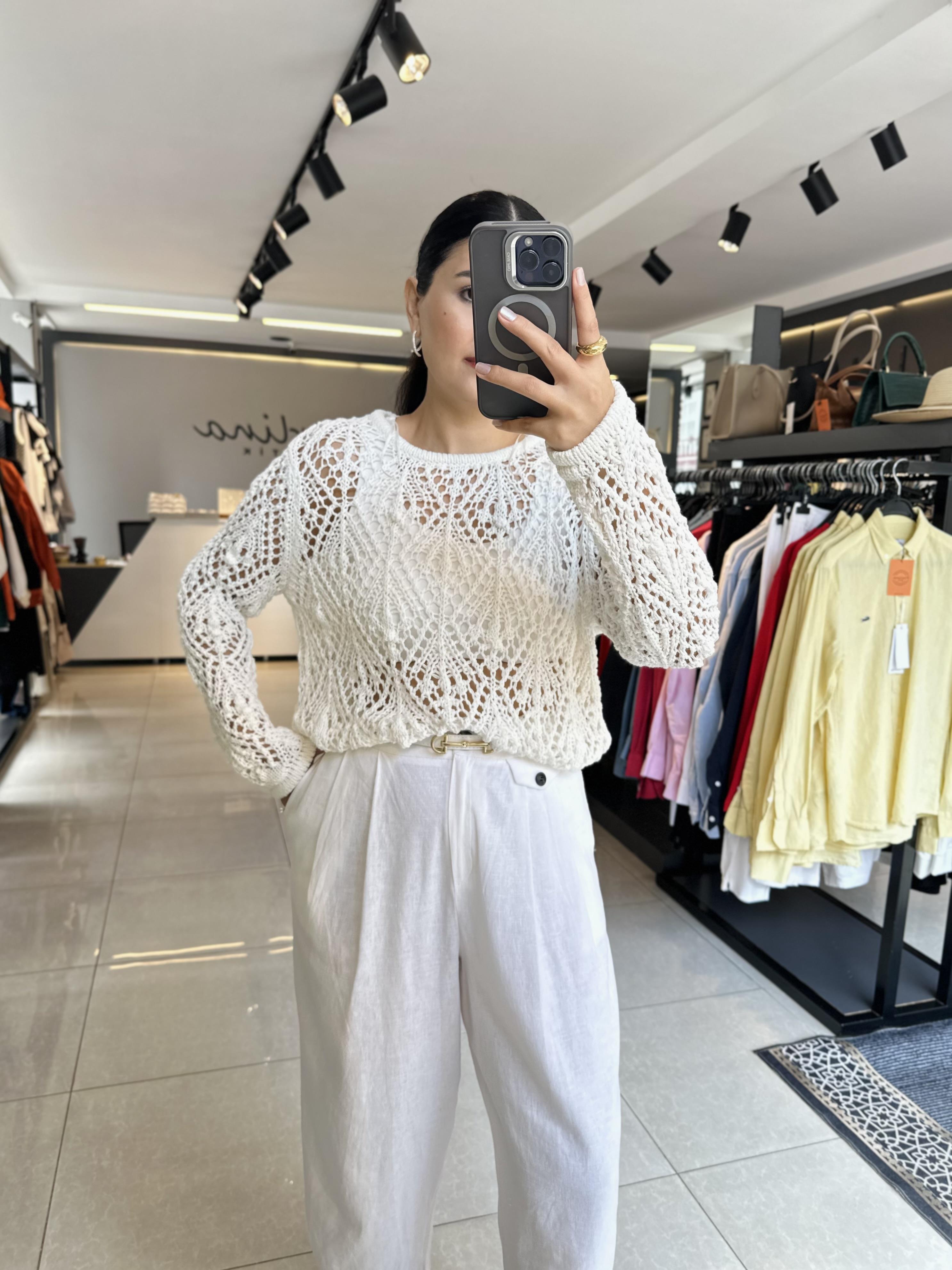 Ekru Ajurlu Triko Kazak