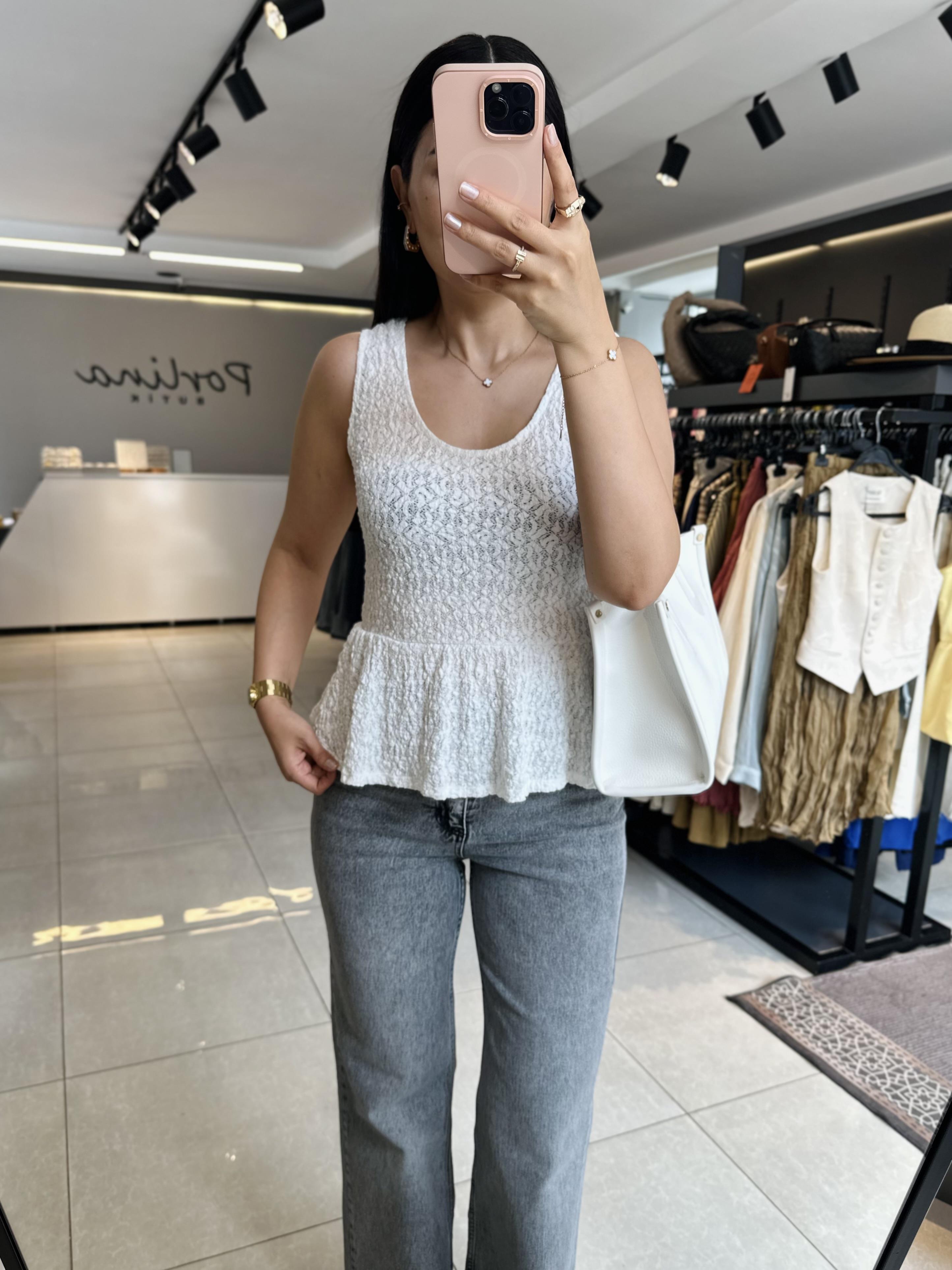 Ekru Volanlı Dilvin Bluz